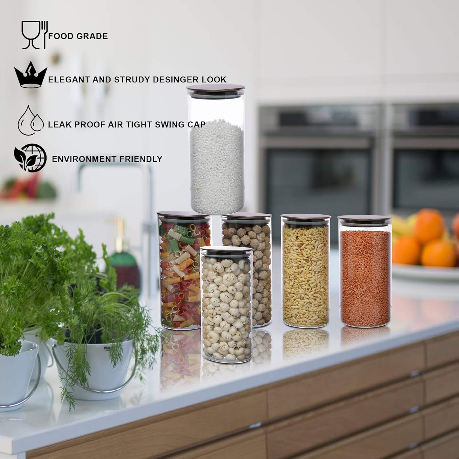 Cutting EDGE Borosilicate Round Glass Jar for Kitchen, Dry Fruits, Snacks, Storage with Metallic Lid with Silicone Sealant Ring Inside