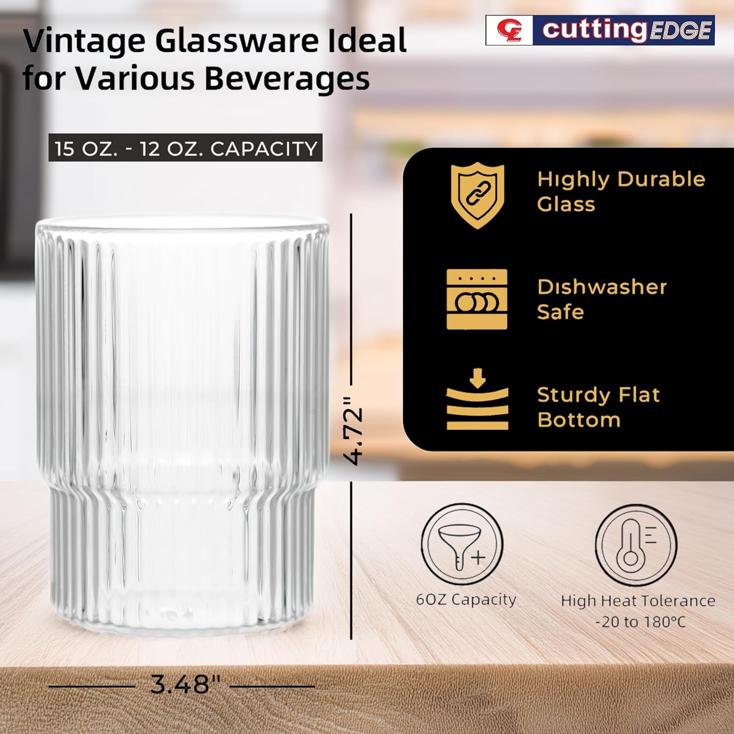Cutting EDGE 250ml Borosilicate Glass, Crystal Clear, Microwave Safe for Regular Use, Serving Hot Latte Coffee, Cappuccino, Milk, Green & Black Tea