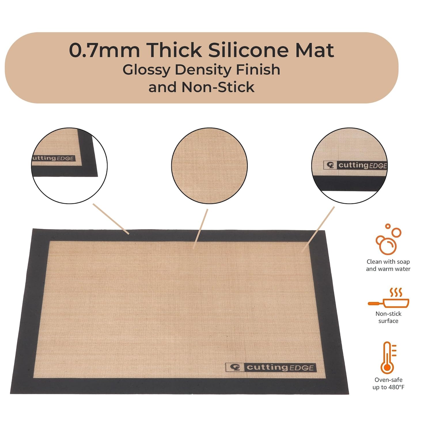 Cutting EDGE Silicone Baking Mat, Non Stick & Reusable, Oven Baking Sheets for Making Cookies, Macaroons, Bread, Brownies, Pizza