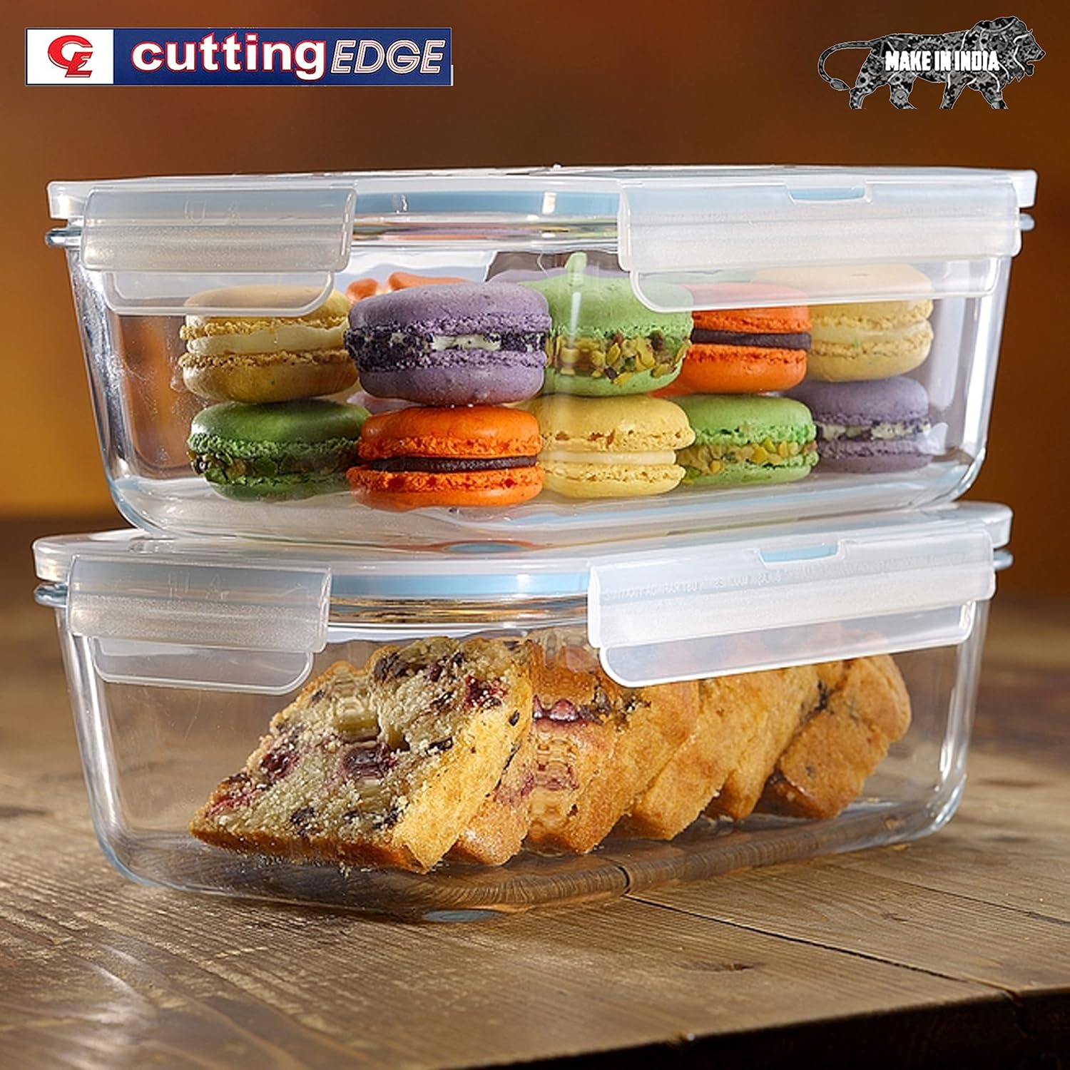 Cutting EDGE Smart Lock Borosilicate Rectangular Lunch Boxes / Glass Food Container with Air Vent Lid