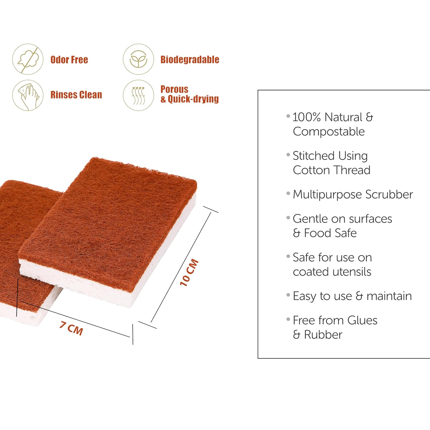 Cutting EDGE Coconut Fiber Coir - Biodegradable Non Scratch Cellulose & Long Lasting Scrubbing Pads for Kitchen Cleaning Dishes and Pots – Pack of 3