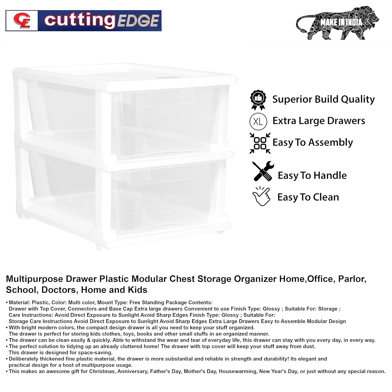 Cutting EDGE Plastic Small Modular Drawer Set For Home,Office,Hospital,Parlor,School,Doctors,Home & Kids,Product Dimension When Assembeled (Transparent,Rectangular)