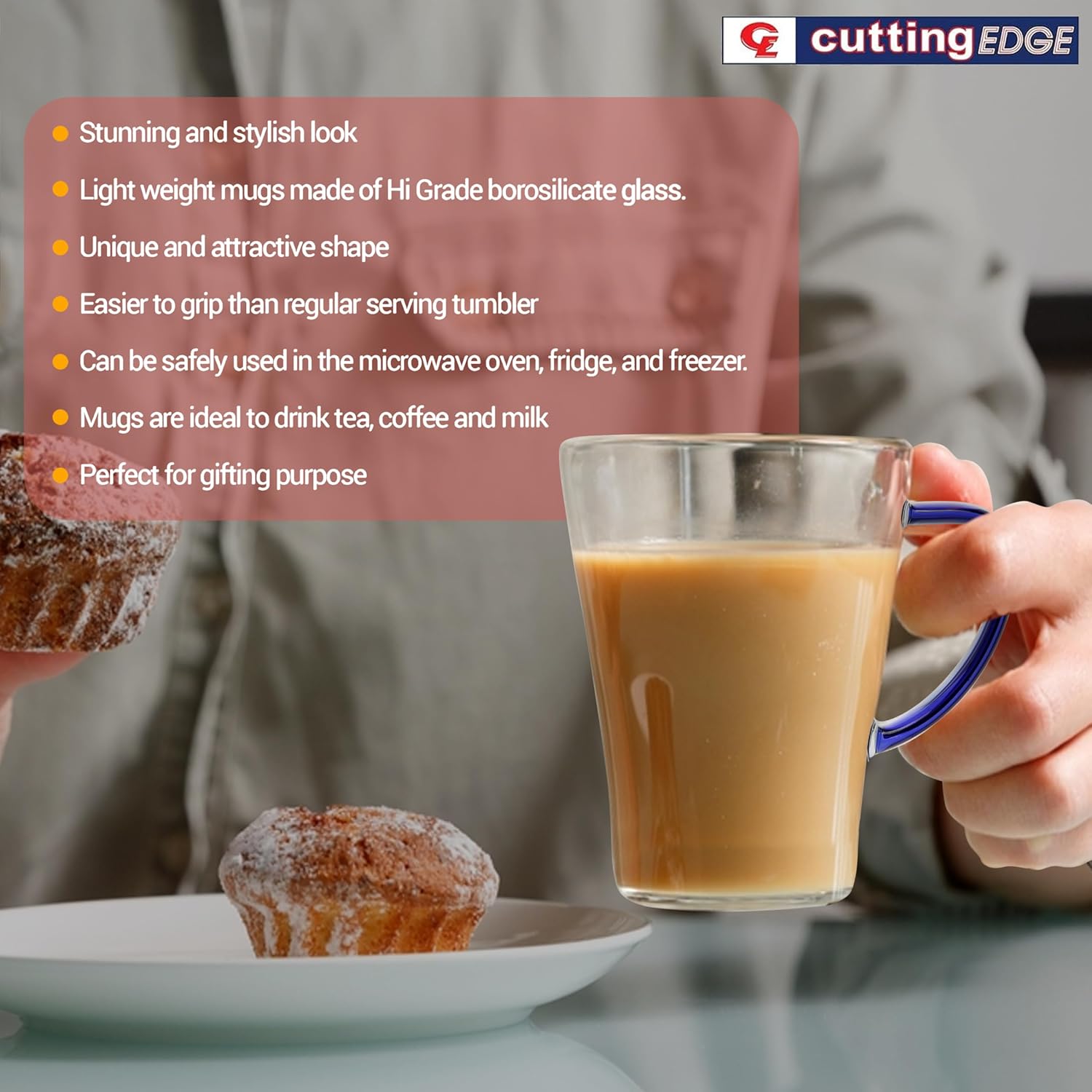 Crystal Clear, Microwave Safe for Regular Use, Serving Hot Latte Coffee, Cappuccino, Milk, Green & Black Tea