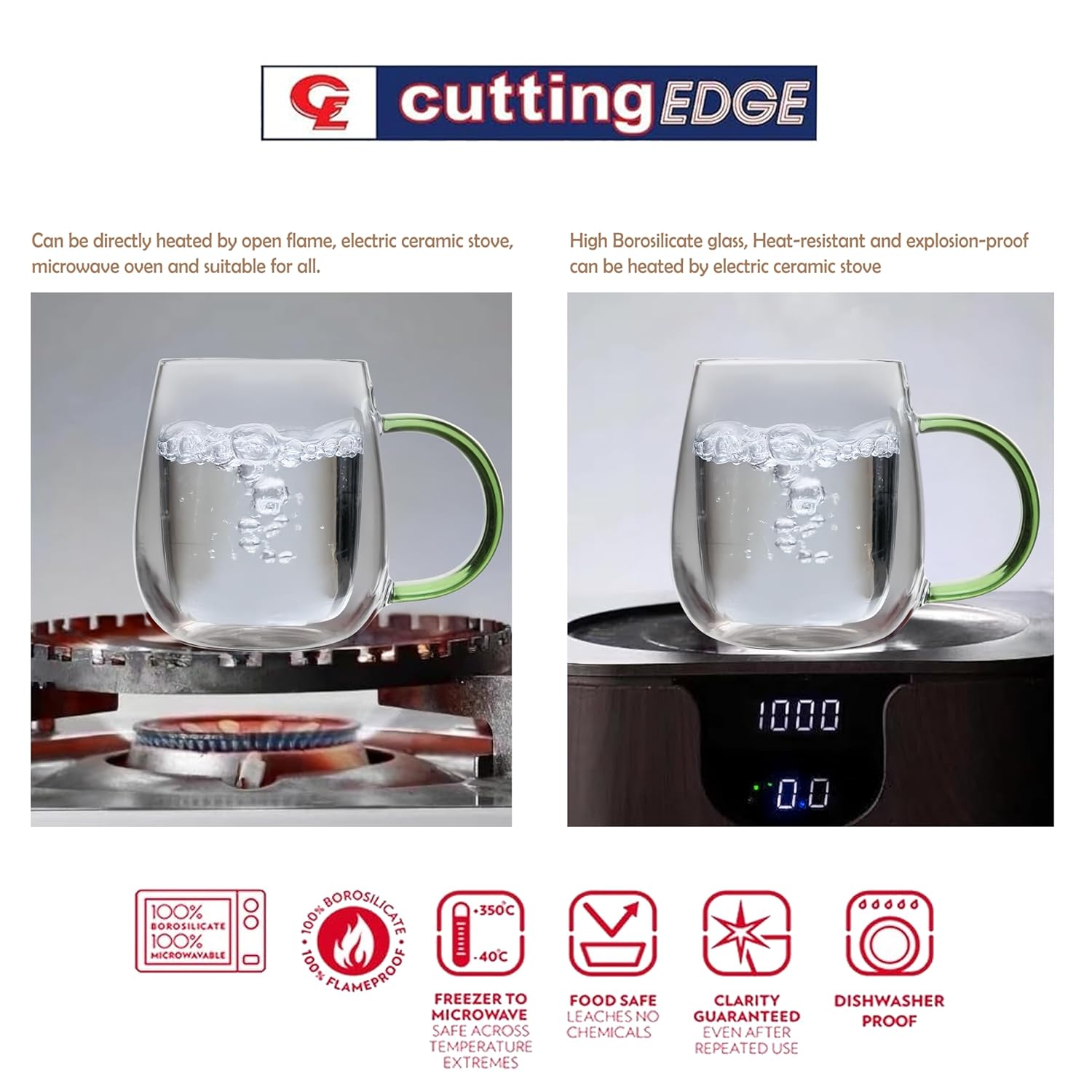 Crystal Clear, Microwave Safe for Regular Use, Serving Hot Latte Coffee, Cappuccino, Milk, Green & Black Tea