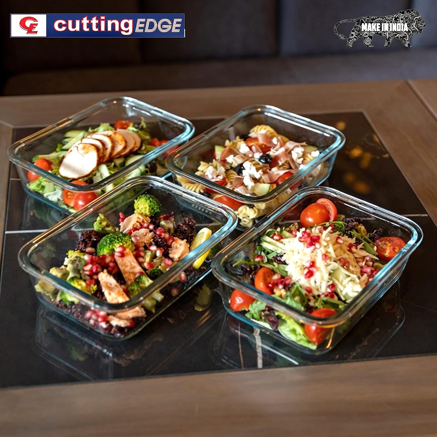 Cutting EDGE Smart Lock Borosilicate Rectangular Lunch Boxes / Glass Food Container with Air Vent Lid