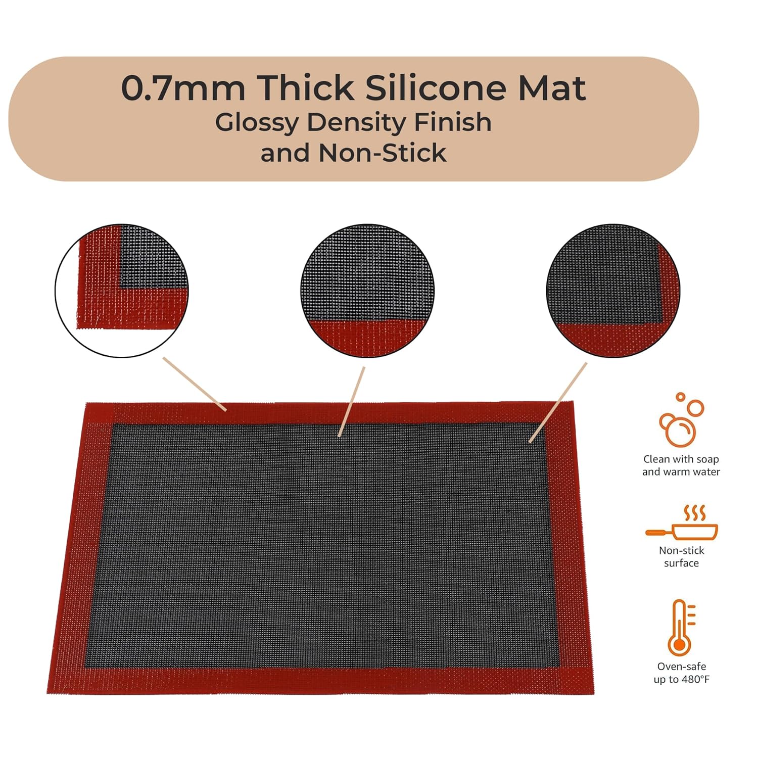 Cutting EDGE Silicone Baking Mat, Non Stick & Reusable, Oven Baking Sheets for Making Cookies, Macaroons, Bread, Brownies, Pizza