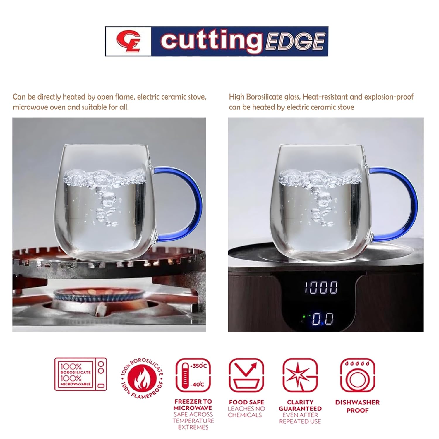 Crystal Clear, Microwave Safe for Regular Use, Serving Hot Latte Coffee, Cappuccino, Milk, Green & Black Tea