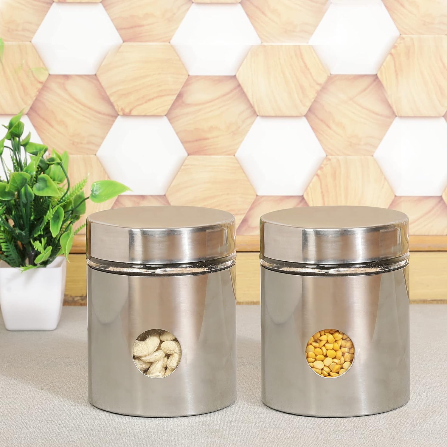 Cutting EDGE Drip Window - Steel Jacketed Glass Jars for Dal, Dry, Spices, Fruits, Kitchen Storage Container