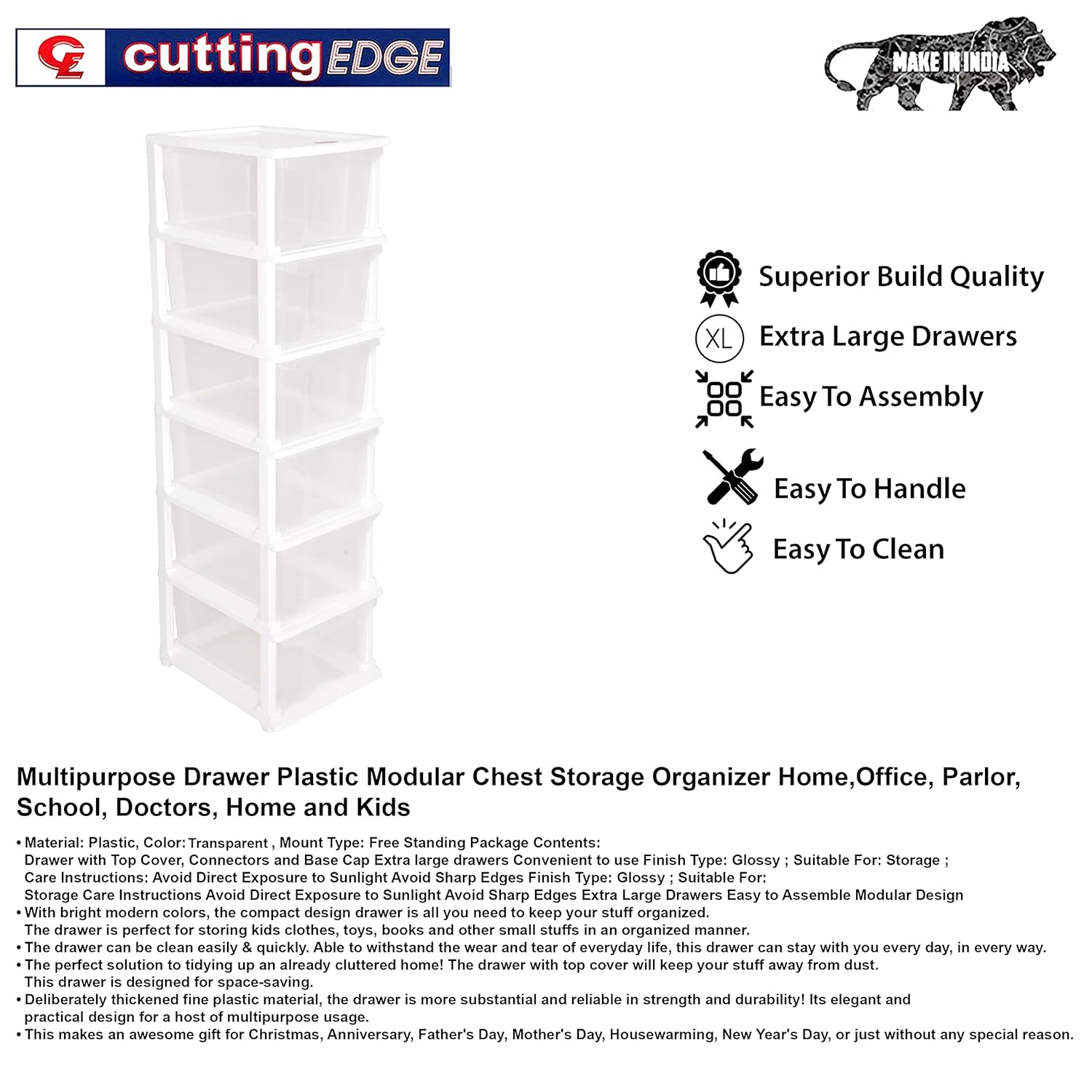 Cutting EDGE Modular Drawer Set for Home, Office, Hospital, Parlor, School, Doctors, Home and Kids, Plastic Product Dimension When assembeled