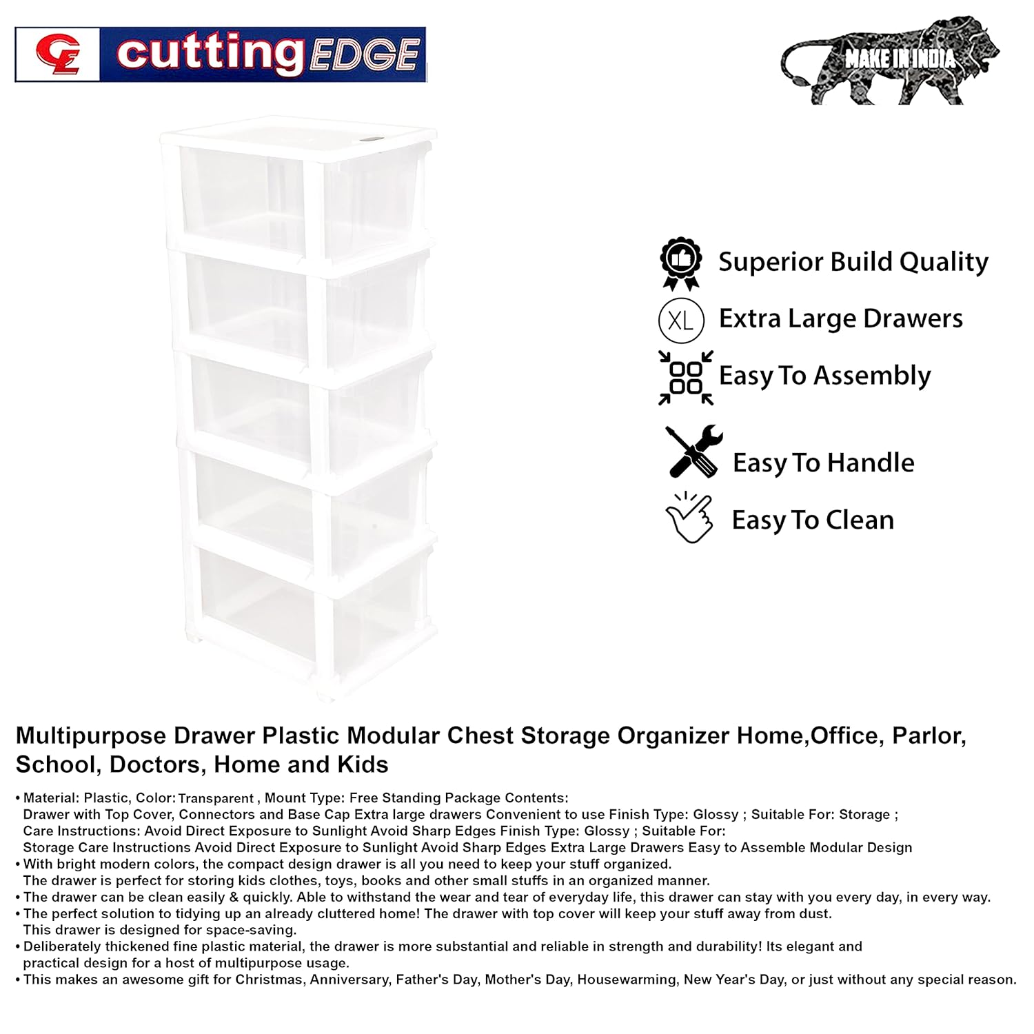 Cutting EDGE Modular Drawer Set for Home, Office, Hospital, Parlor, School, Doctors, Home and Kids, Plastic Product Dimension When assembeled