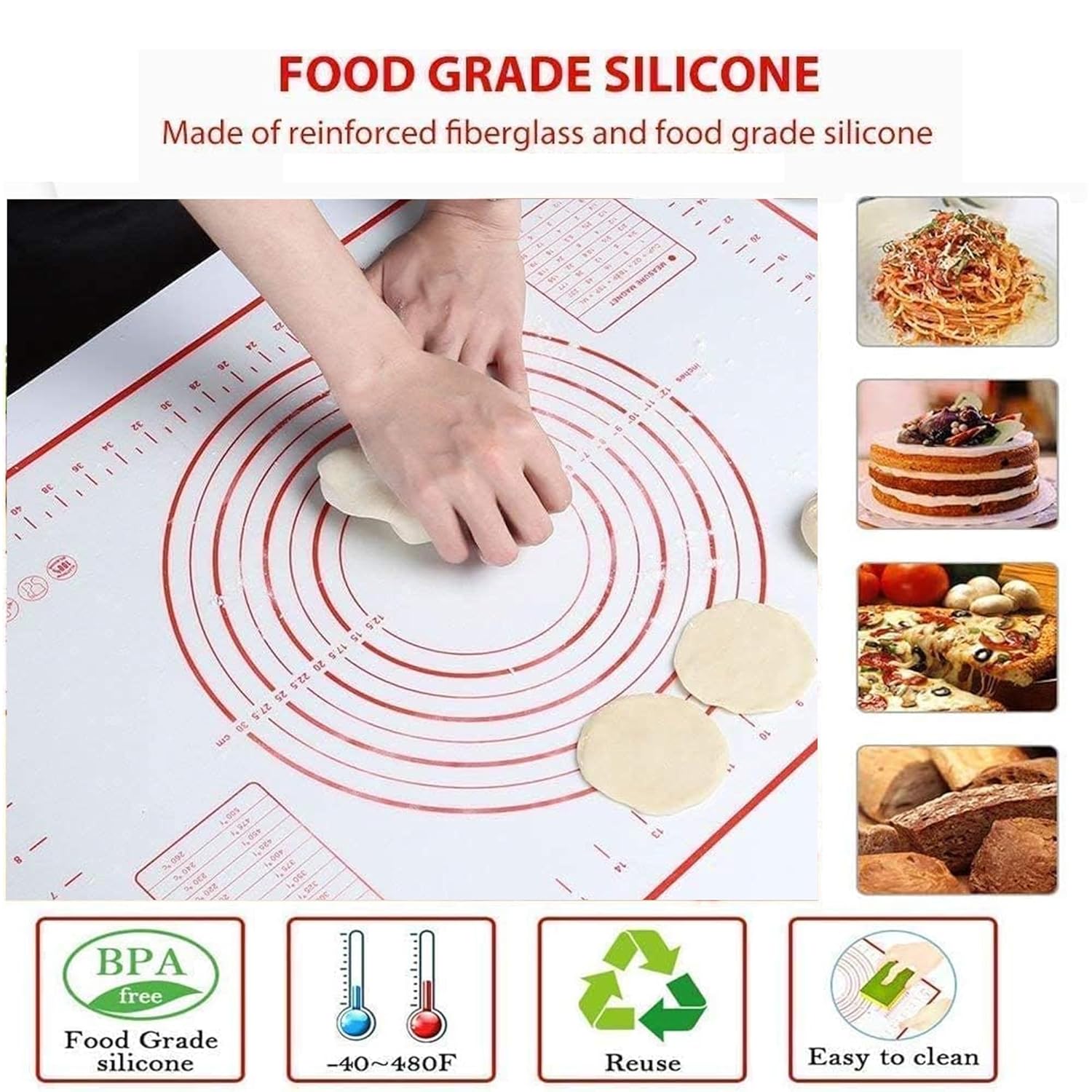 Cutting EDGE Silicone Baking Mat - Non Stick & Stretchable Ideal for Baking, Chapati Atta Kneading, Fondant, Thick and Large Rolling Mat with Measurments