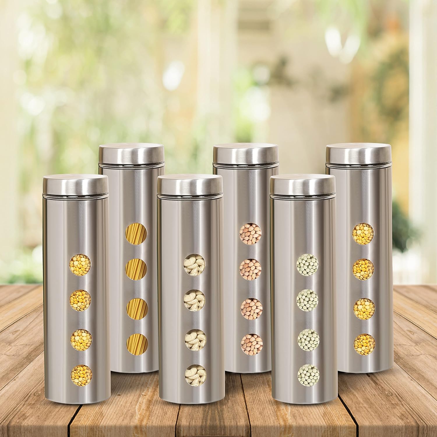 Cutting EDGE Drip Window - Steel Jacketed Glass Jars for Dal, Dry, Spices, Fruits, Kitchen Storage Container