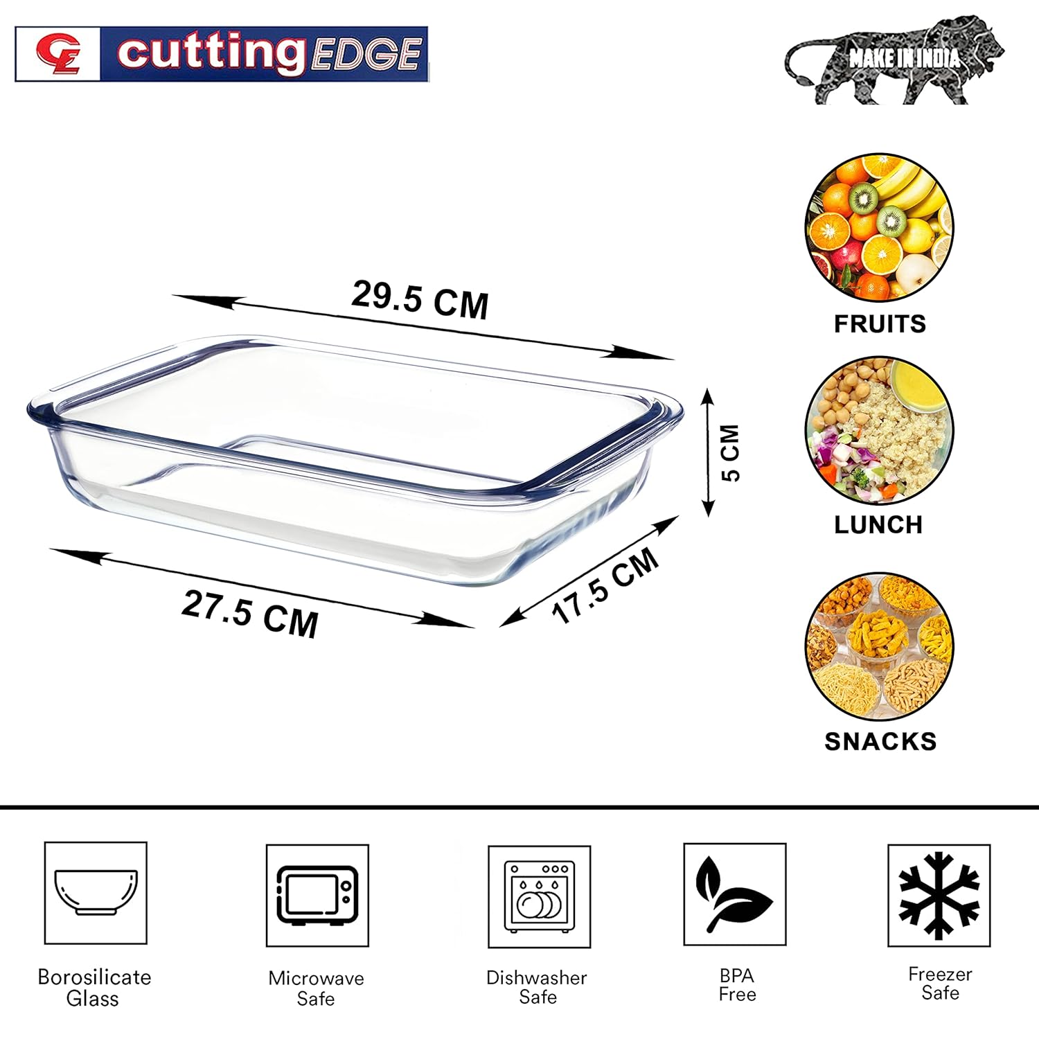 Cutting EDGE Onyx Bake and Serve Loaf Oven/Microwave Safe Glass Oval Dish (Transparent)