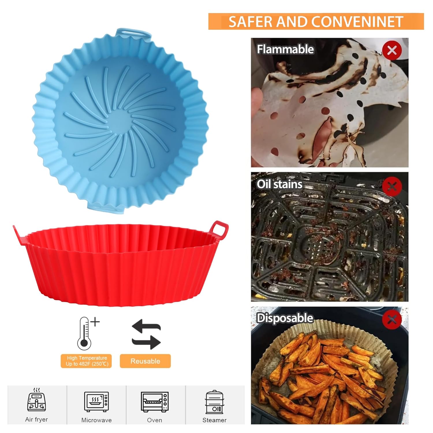 Round Liners with Ear Handles, Heat Resistant Oven Cooking Accessories (Set of 2)