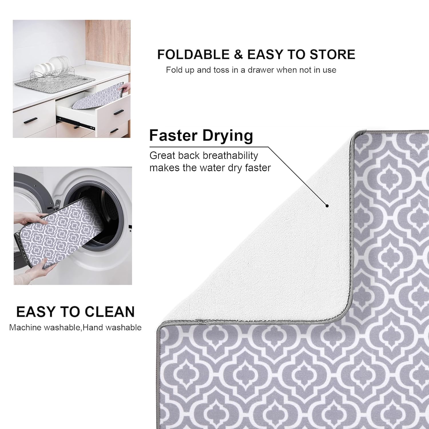 Cutting EDGE Dish Drying Rack with Black Microfiber Mat – Compact, Foldable & Lightweight Kitchen Rack for Sink or Counter – Pattern Design Mat Offers Fast Drying & Stylish Organization