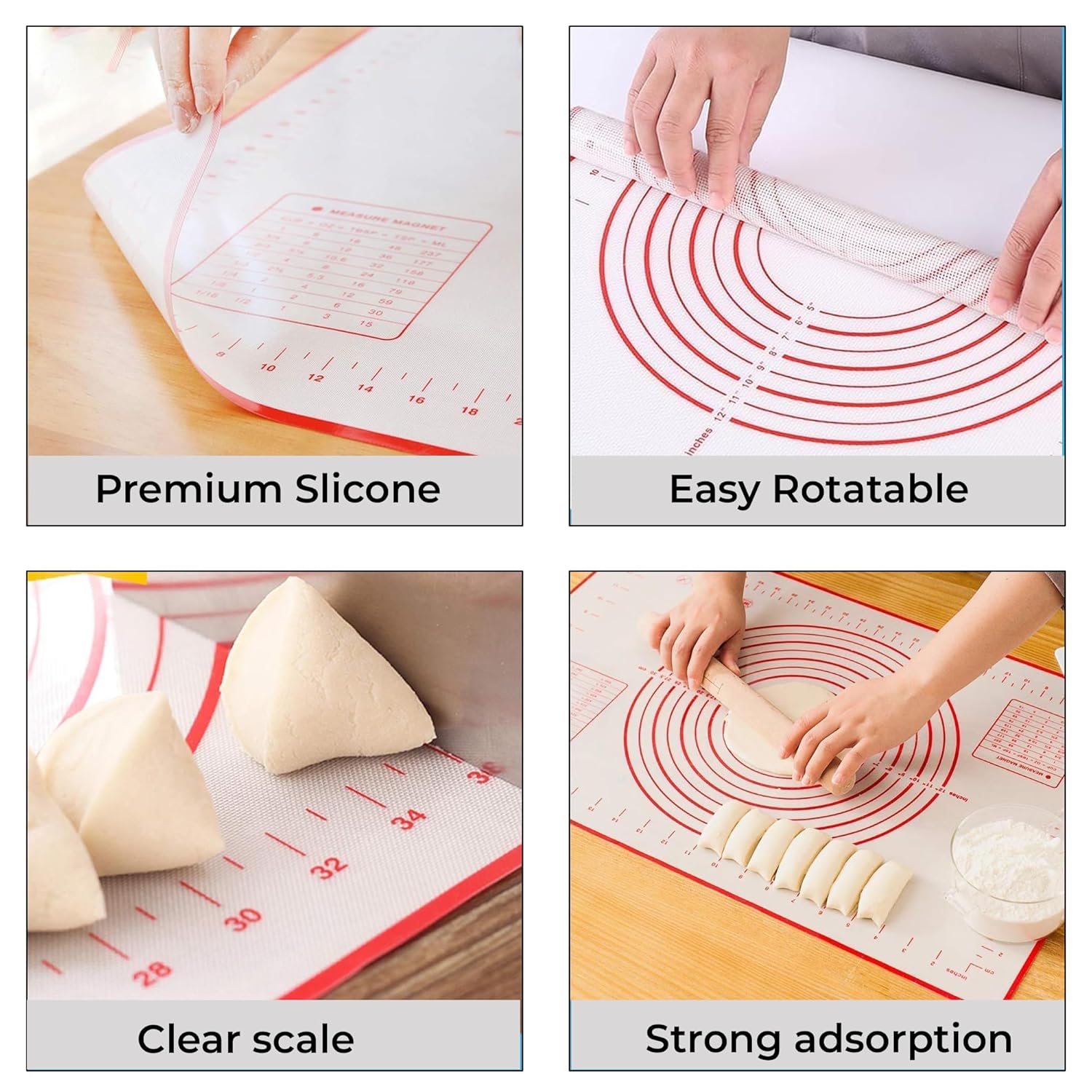 Cutting EDGE Silicone Baking Mat - Non Stick & Stretchable Ideal for Baking, Chapati Atta Kneading, Fondant, Thick and Large Rolling Mat with Measurments