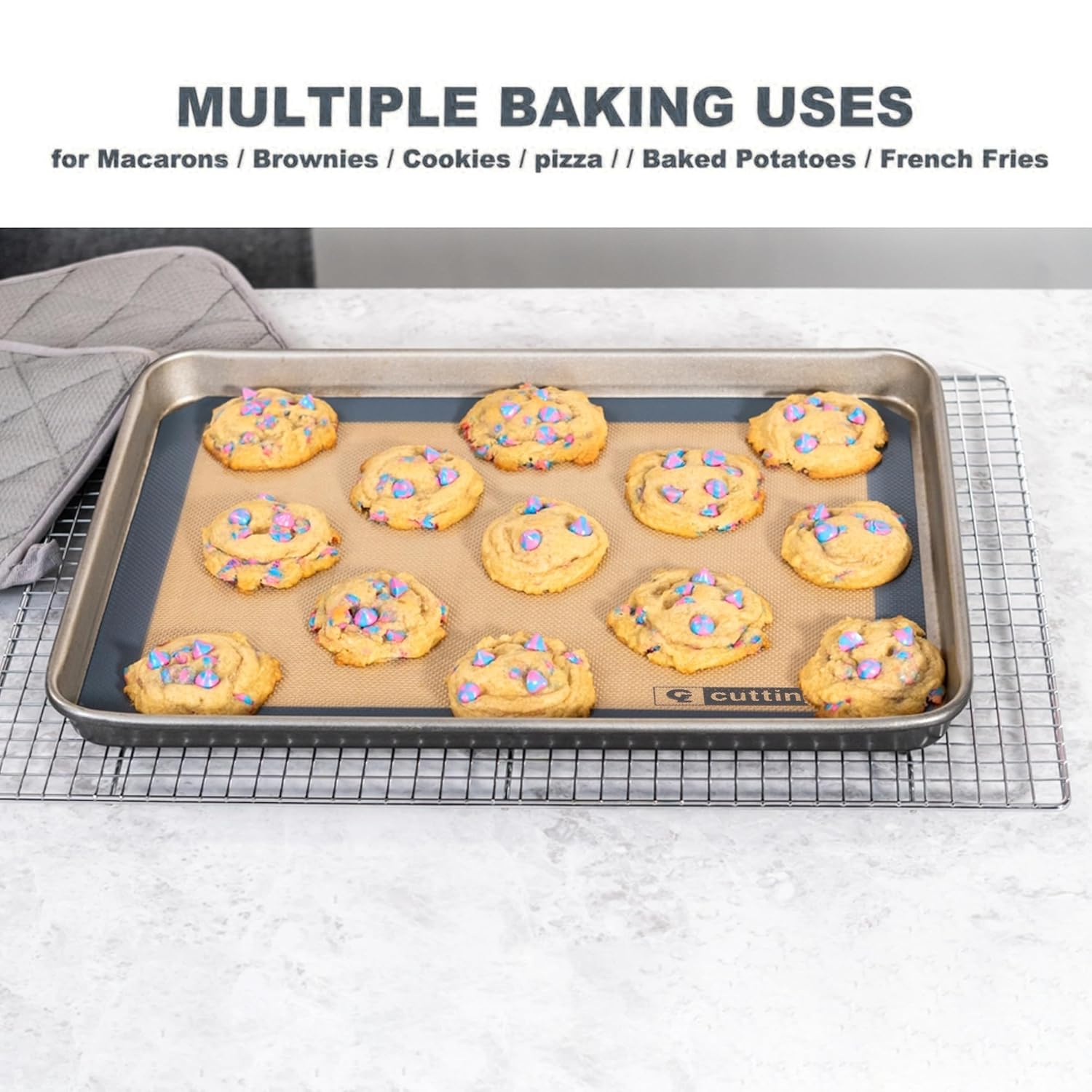 Cutting EDGE Silicone Baking Mat, Non Stick & Reusable, Oven Baking Sheets for Making Cookies, Macaroons, Bread, Brownies, Pizza