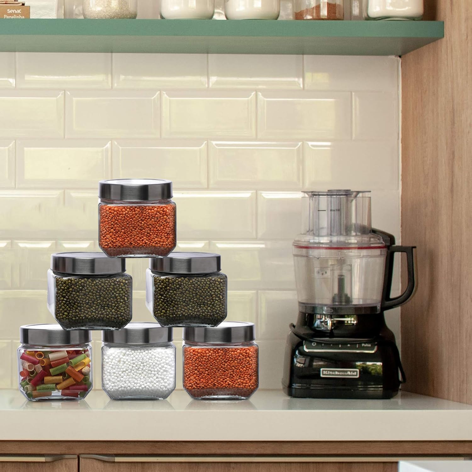 Cutting EDGE Glass Jar Transparent Barni for Kitchen, Aachar Pickle, Dal, Dry Fruits, Masala, Spices, Grocery, Grains Storage Container with Silver See-Through Cap