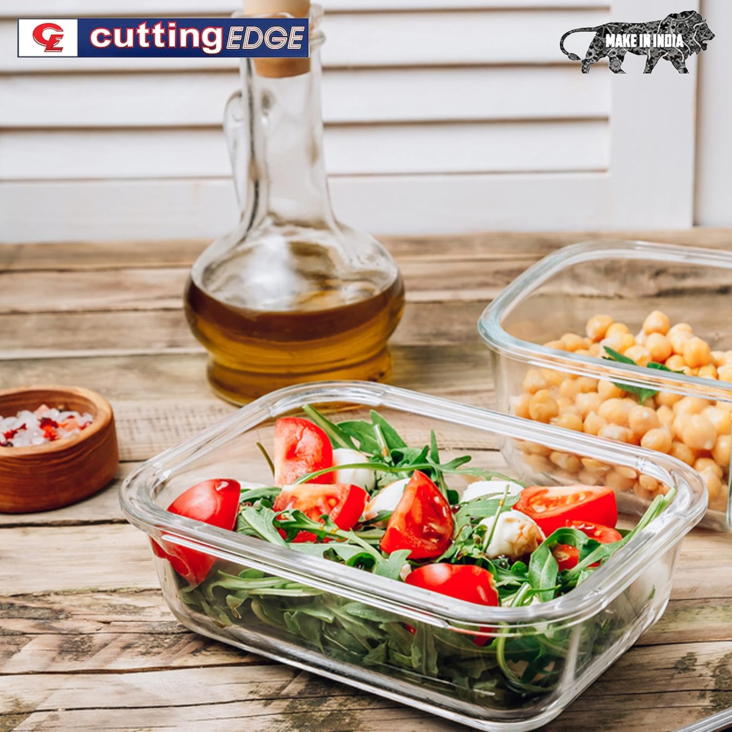 Cutting EDGE Smart Lock Borosilicate Rectangular Lunch Boxes / Glass Food Container with Air Vent Lid