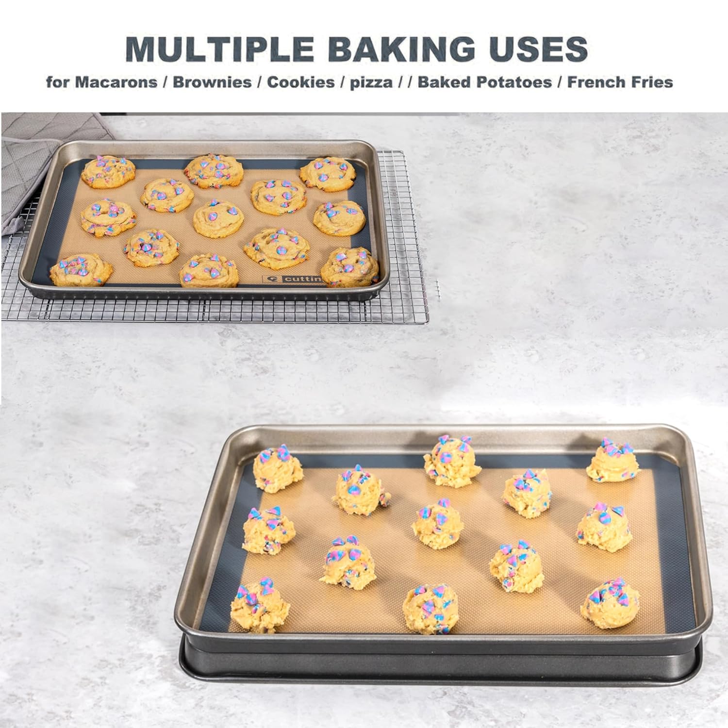 Cutting EDGE Silicone Baking Mat, Non Stick & Reusable, Oven Baking Sheets for Making Cookies, Macaroons, Bread, Brownies, Pizza