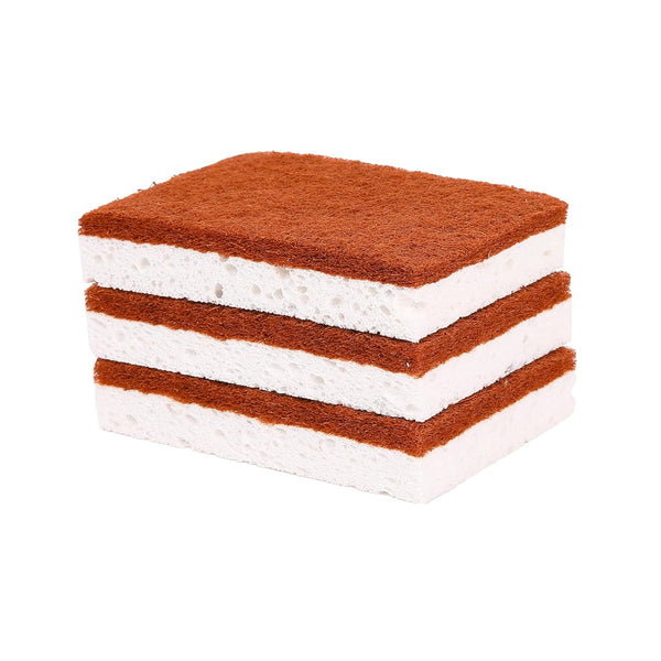 Cutting EDGE Coconut Fiber Coir - Biodegradable Non Scratch Cellulose & Long Lasting Scrubbing Pads for Kitchen Cleaning Dishes and Pots – Pack of 3