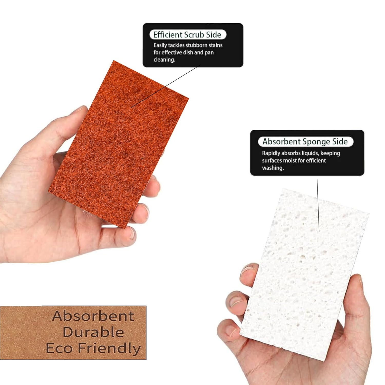 Cutting EDGE Coconut Fiber Coir - Biodegradable Non Scratch Cellulose & Long Lasting Scrubbing Pads for Kitchen Cleaning Dishes and Pots – Pack of 3