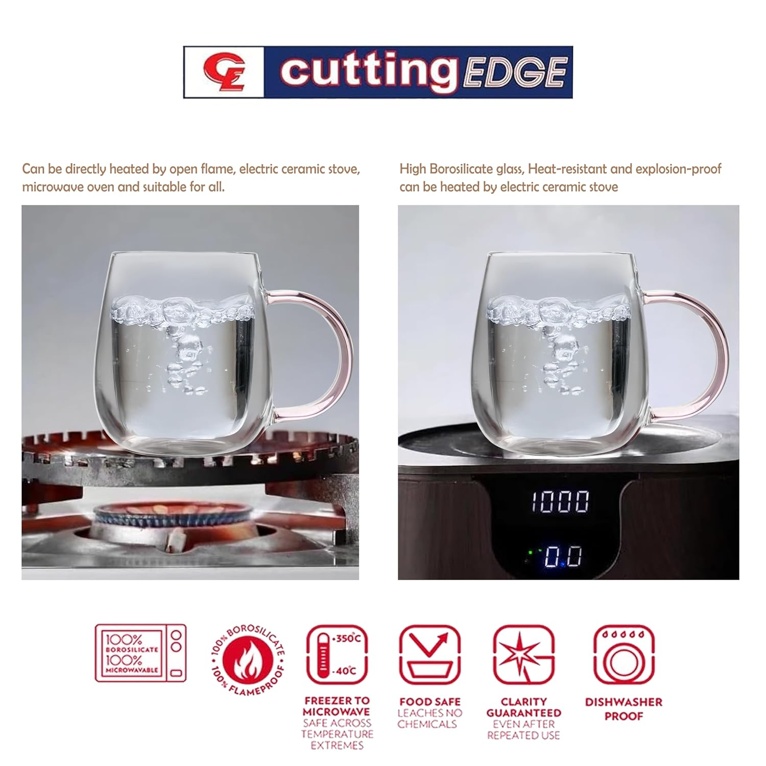 Crystal Clear, Microwave Safe for Regular Use, Serving Hot Latte Coffee, Cappuccino, Milk, Green & Black Tea