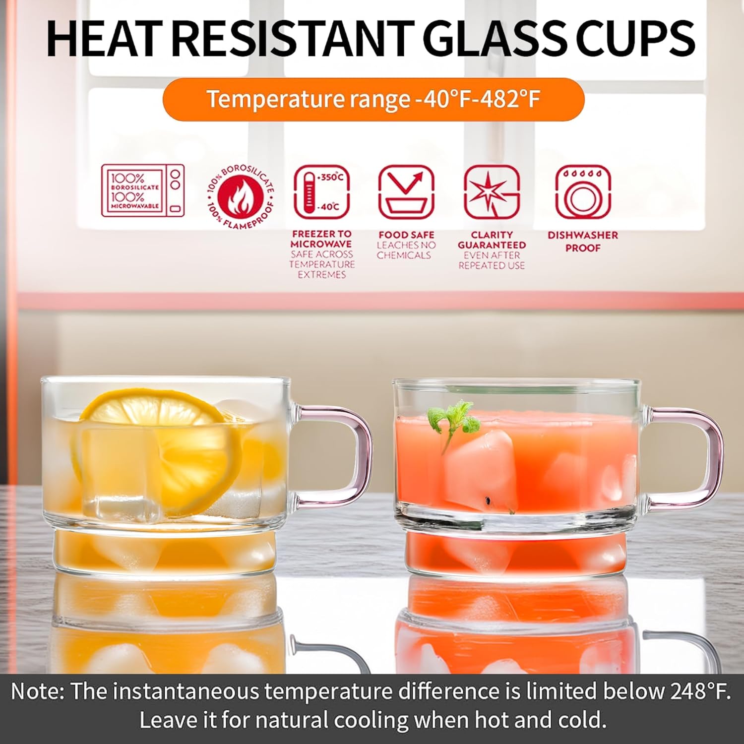 Crystal Clear, Microwave Safe for Regular Use, Serving Hot Latte Coffee, Cappuccino, Milk, Green & Black Tea