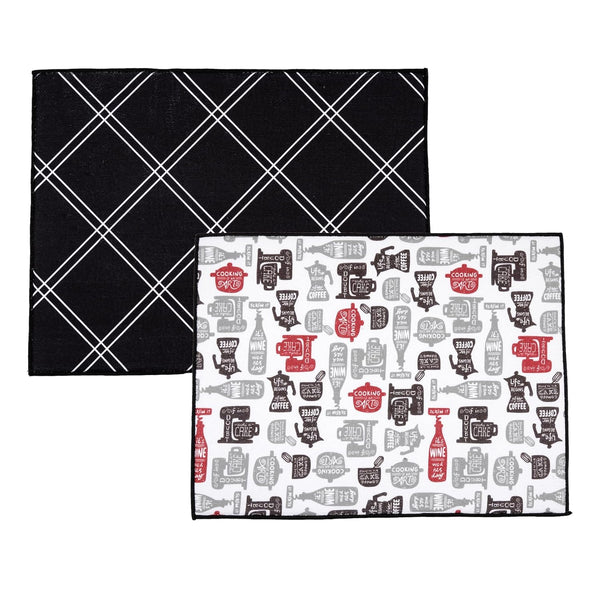 Cutting EDGE Microfiber Dish Drying Mat – Water Absorbent & Reversible for Kitchen Utensils, Counter Top, Sink (Pack of 2, 50CM X 38CM, White & Black Combo)