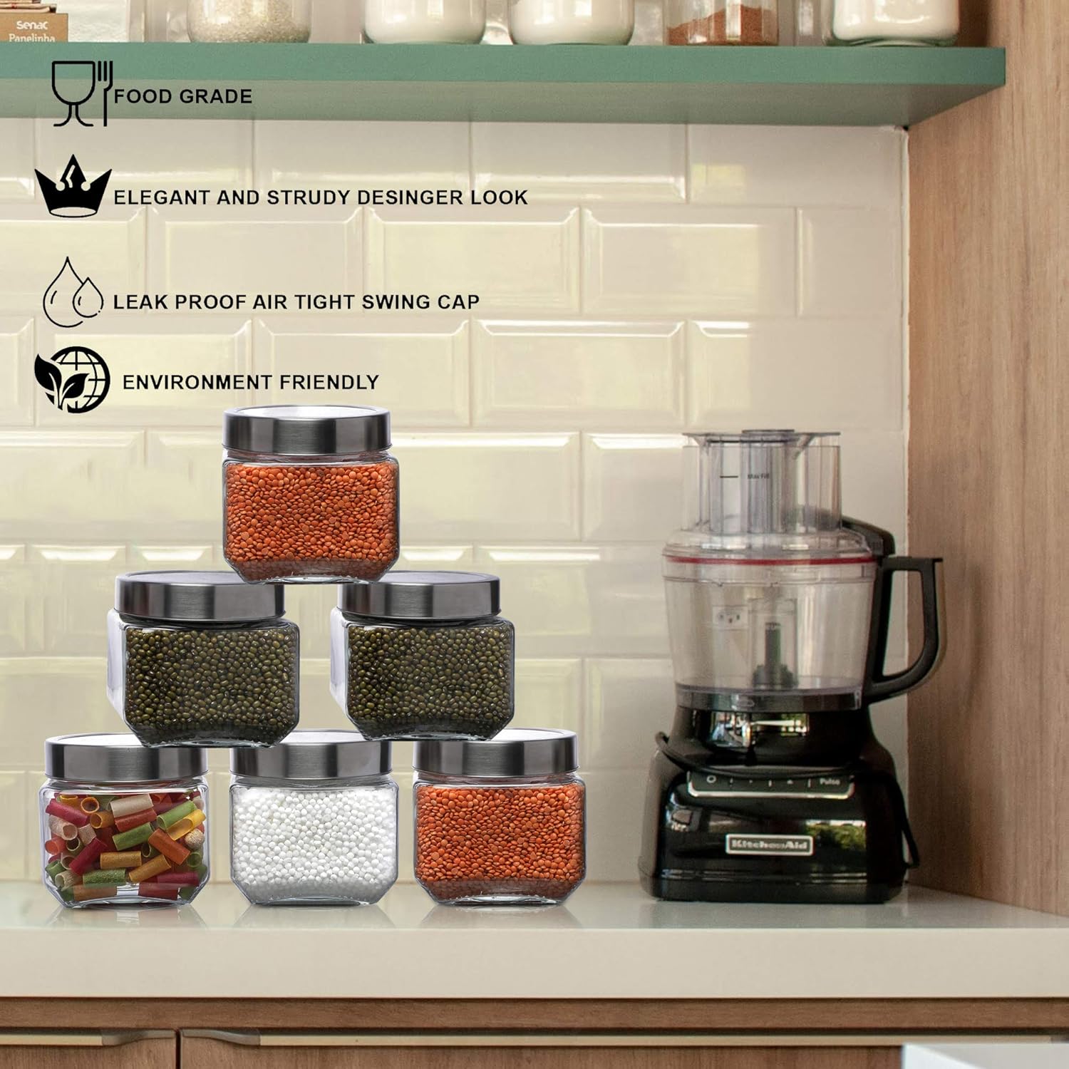 Cutting EDGE Glass Jar Transparent Barni for Kitchen, Aachar Pickle, Dal, Dry Fruits, Masala, Spices, Grocery, Grains Storage Container with Silver See-Through Cap