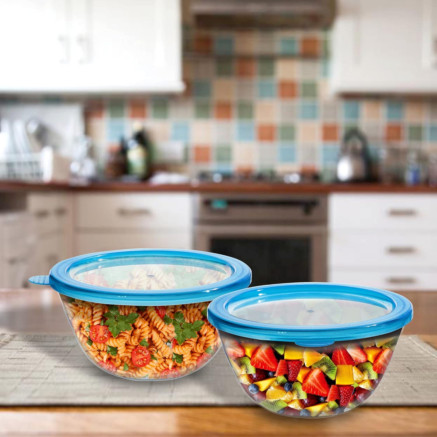 Cutting EDGE Borosilicate Mixing/Serving with Lid Round Glass Bowl for Kitchen (Transparent)