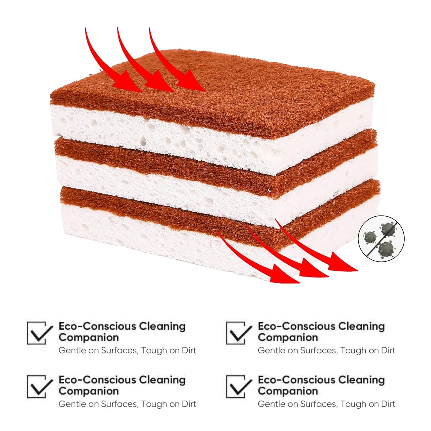 Cutting EDGE Coconut Fiber Coir - Biodegradable Non Scratch Cellulose & Long Lasting Scrubbing Pads for Kitchen Cleaning Dishes and Pots – Pack of 3