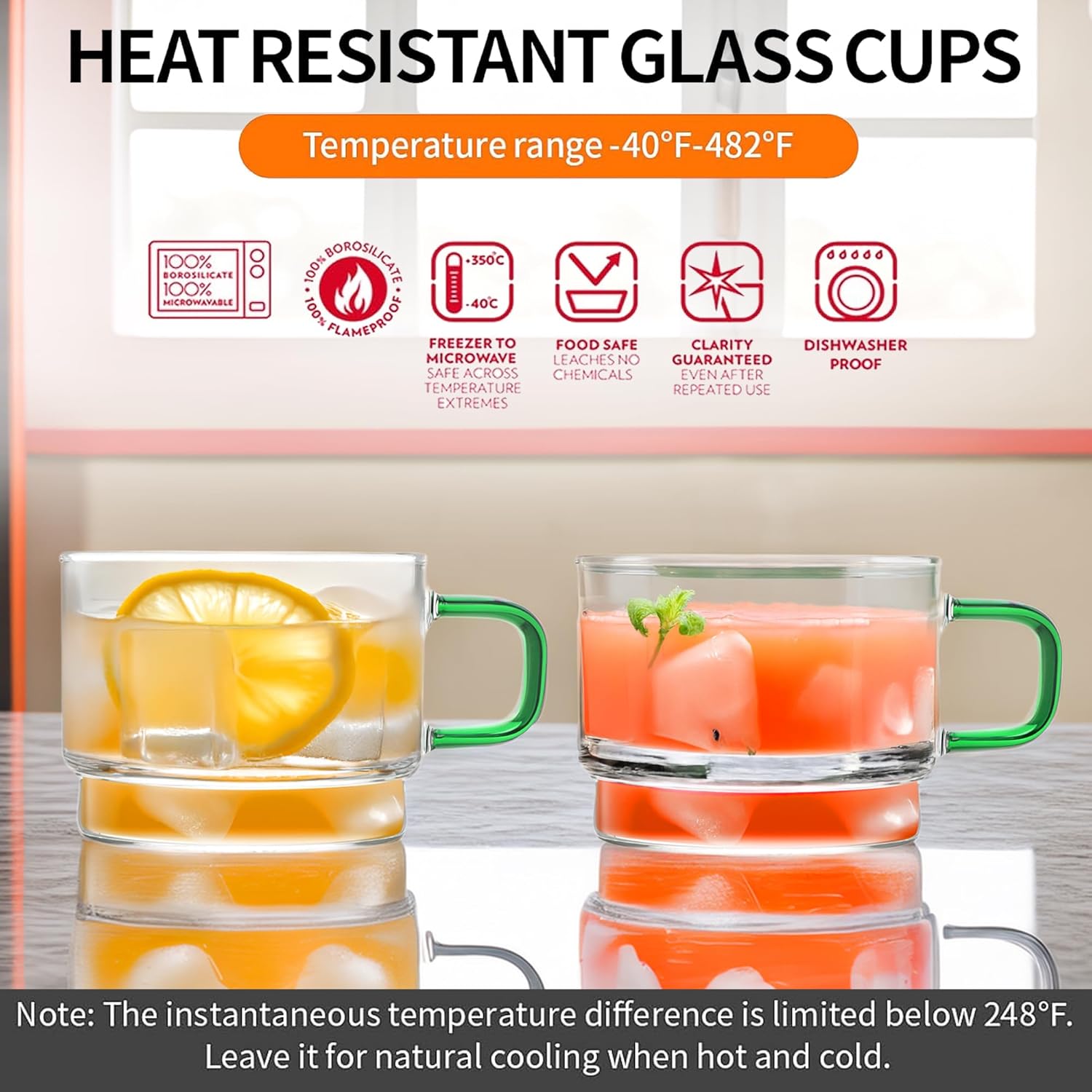 Crystal Clear, Microwave Safe for Regular Use, Serving Hot Latte Coffee, Cappuccino, Milk, Green & Black Tea
