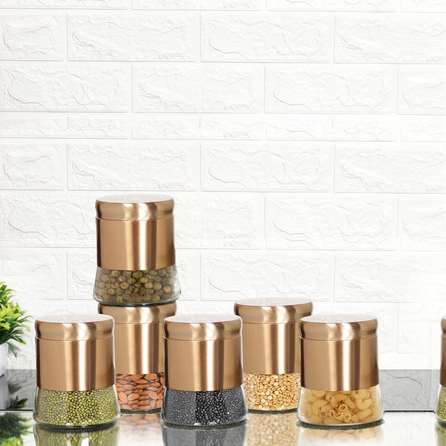 Cutting EDGE Rose Gold Finish - Bell Bottom Glass Jars for Sugar, Cereal,  Spices, Pulses and other Kitchen Storage