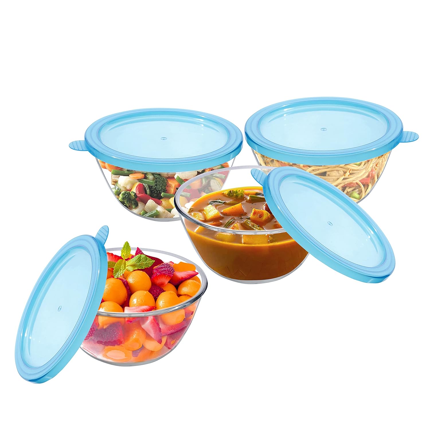 Cutting EDGE Borosilicate Mixing/Serving with Lid Round Glass Bowl for Kitchen (Transparent)