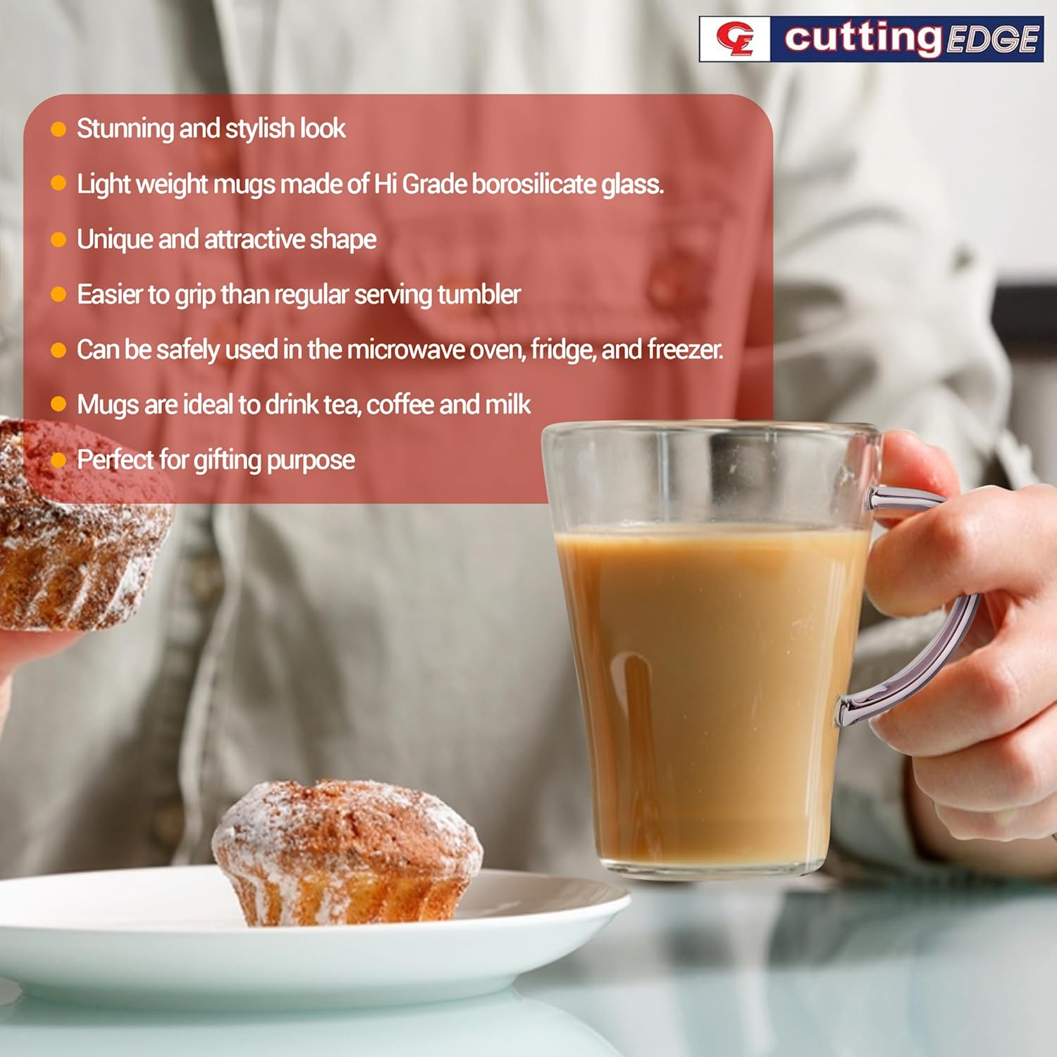 Crystal Clear, Microwave Safe for Regular Use, Serving Hot Latte Coffee, Cappuccino, Milk, Green & Black Tea