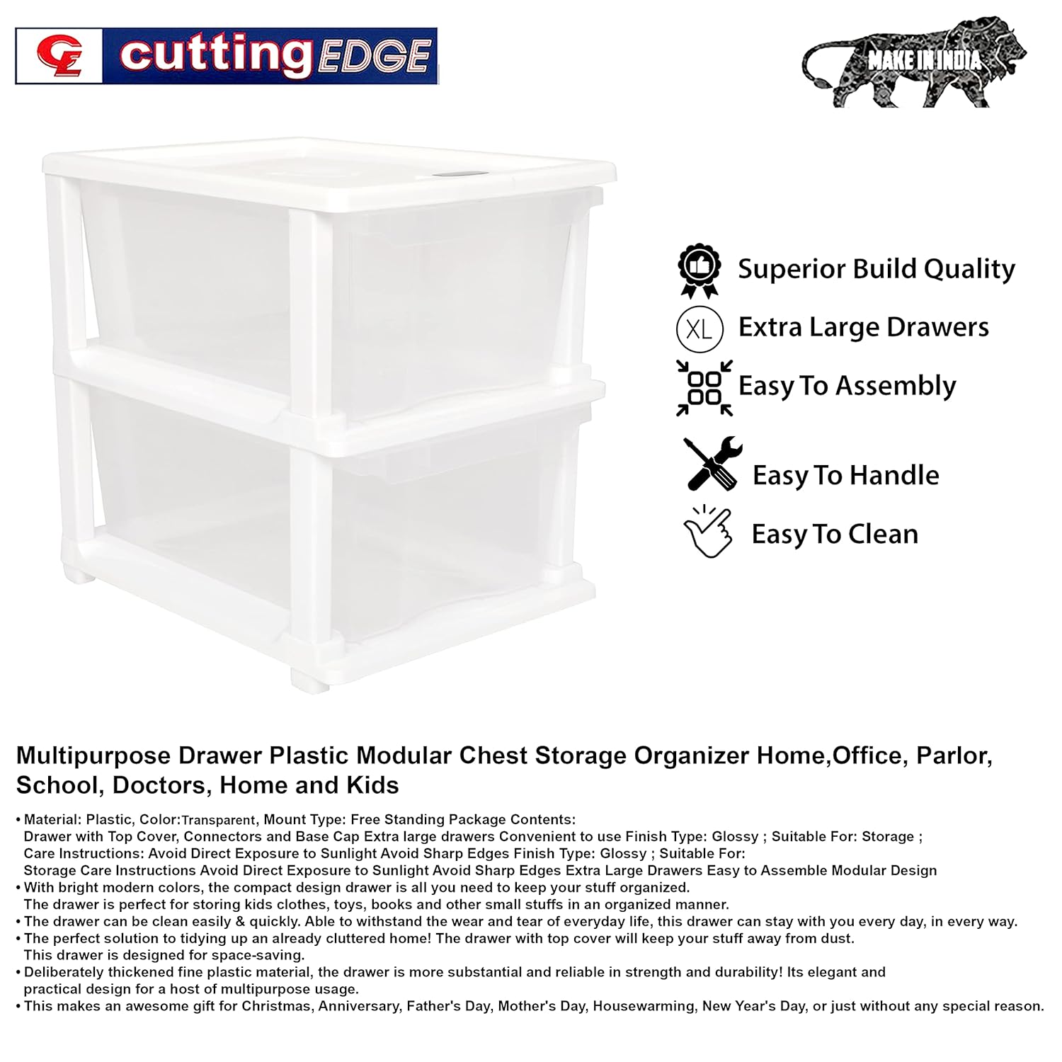 Cutting EDGE Modular Drawer Set for Home, Office, Hospital, Parlor, School, Doctors, Home and Kids, Plastic Product Dimension When assembeled