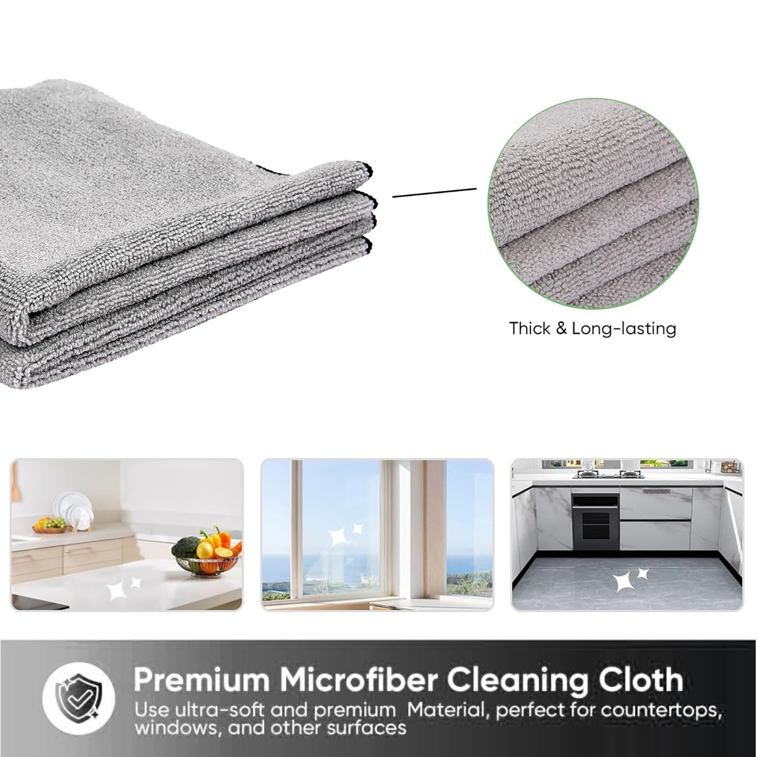 Cutting EDGE Microfiber Cleaning Cloth Thick Lint & Scratch Free Multipurpose Cloth Perfect for Home Appliances & Kitchen Cleaning Both Interior and Exterior (Set of 2, Grey Color)