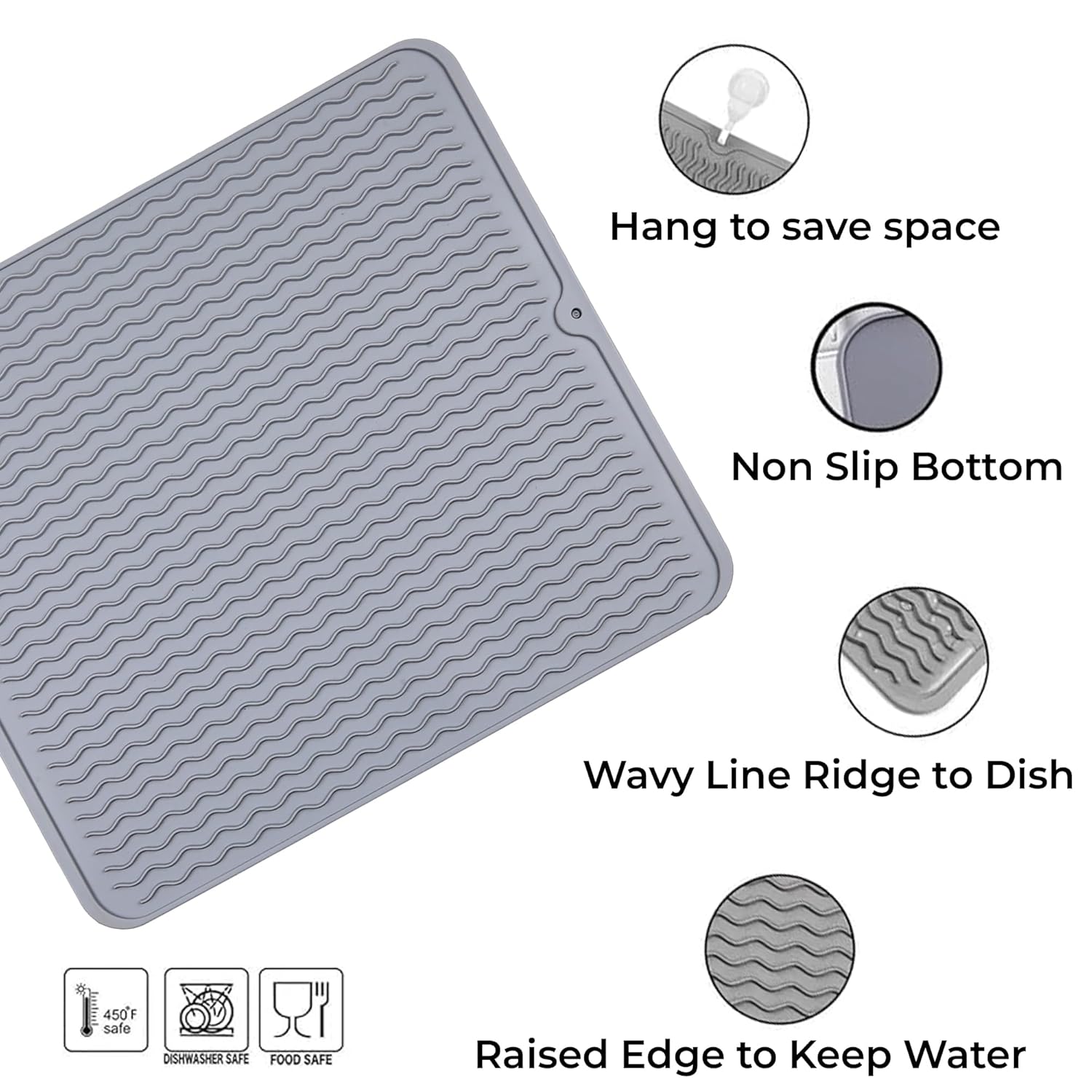 Cutting EDGE Silicone Dish Drying Mat for Kitchen Counter Super Water Absorbent, Non Slip Surface, Heat Resistant, Ideal for kitcehn Utensils & Dish Rack
