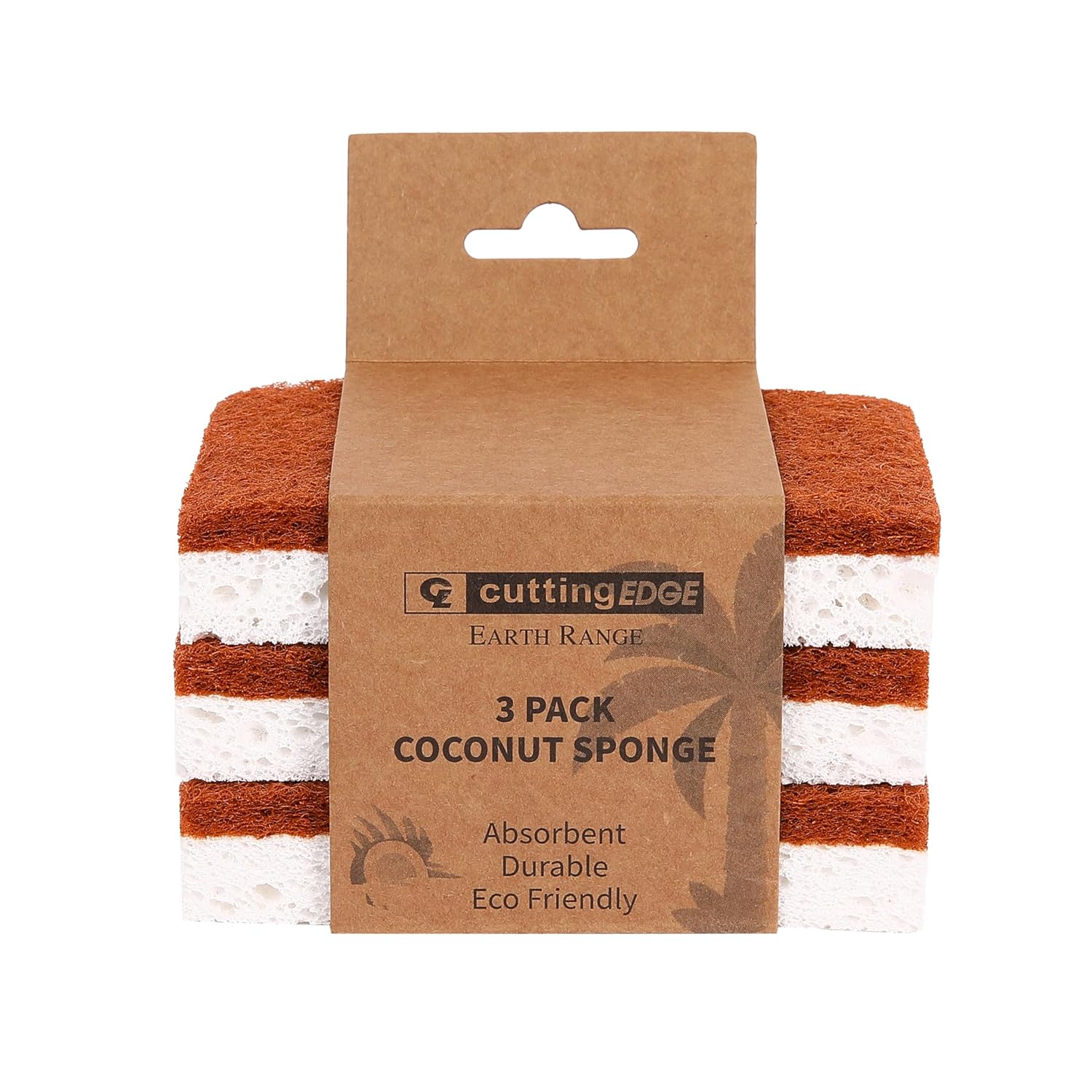 Cutting EDGE Coconut Fiber Coir - Biodegradable Non Scratch Cellulose & Long Lasting Scrubbing Pads for Kitchen Cleaning Dishes and Pots – Pack of 3