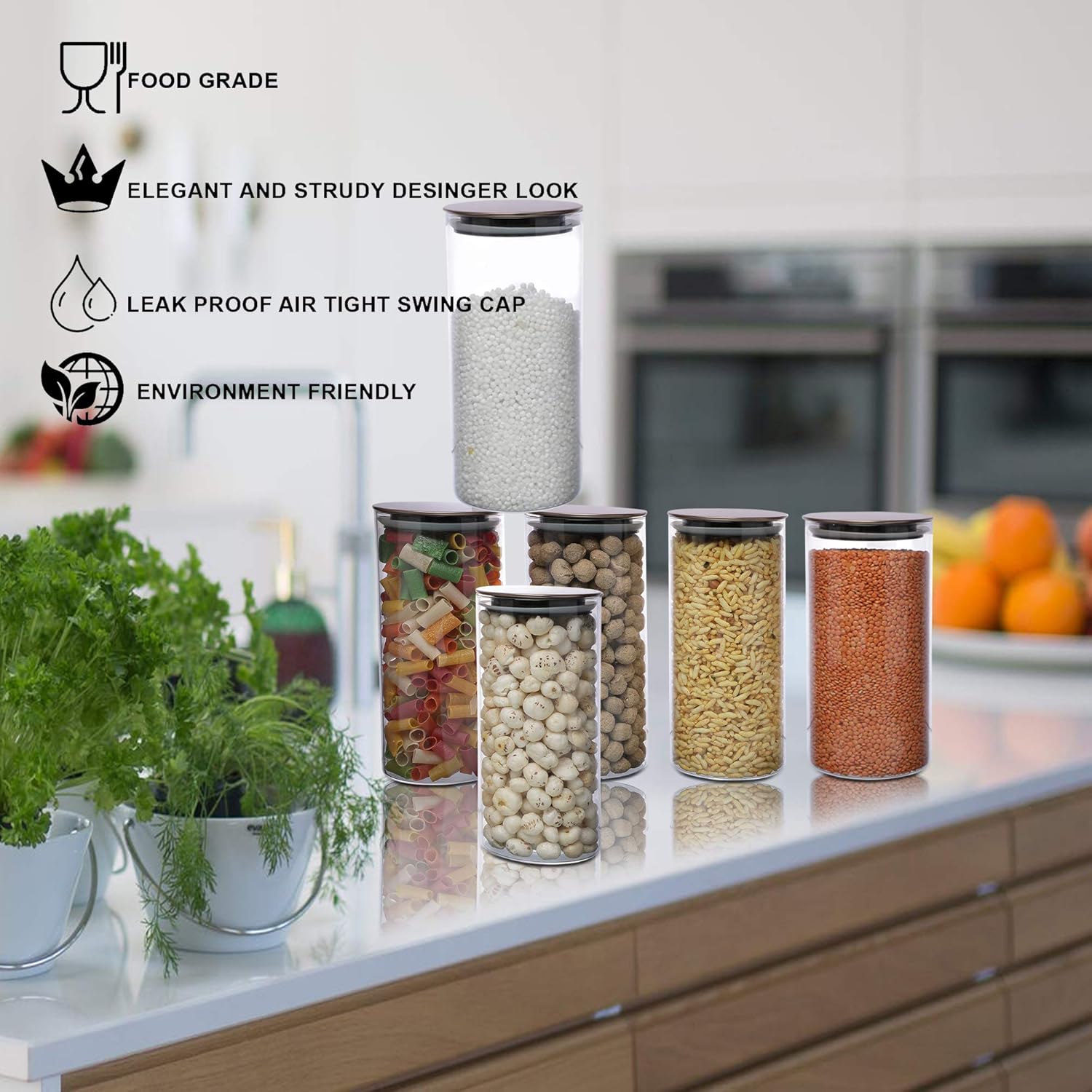 Cutting EDGE Borosilicate Round Glass Jar for Kitchen, Dry Fruits, Snacks, Storage with Metallic Lid with Silicone Sealant Ring Inside