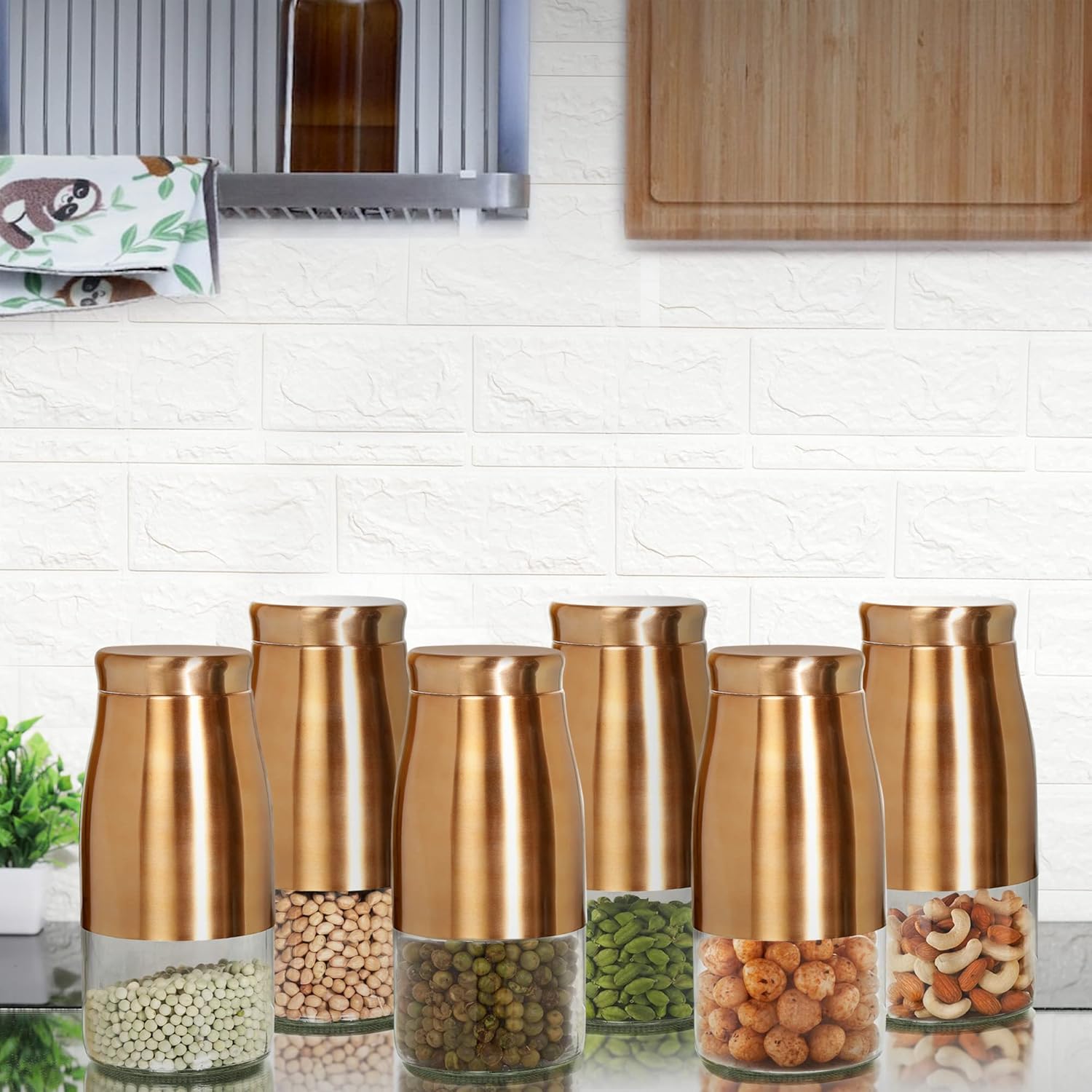 Cutting EDGE Rose Gold Finish - Bell Bottom Glass Jars for Sugar, Cereal,  Spices, Pulses and other Kitchen Storage