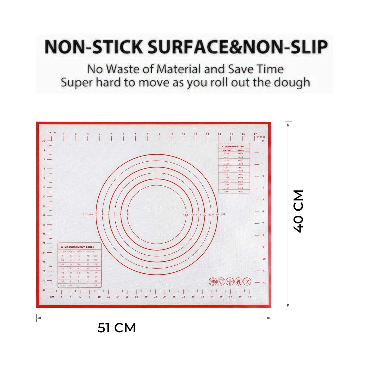 Cutting EDGE Silicone Baking Mat - Non Stick & Stretchable Ideal for Baking, Chapati Atta Kneading, Fondant, Thick and Large Rolling Mat with Measurments