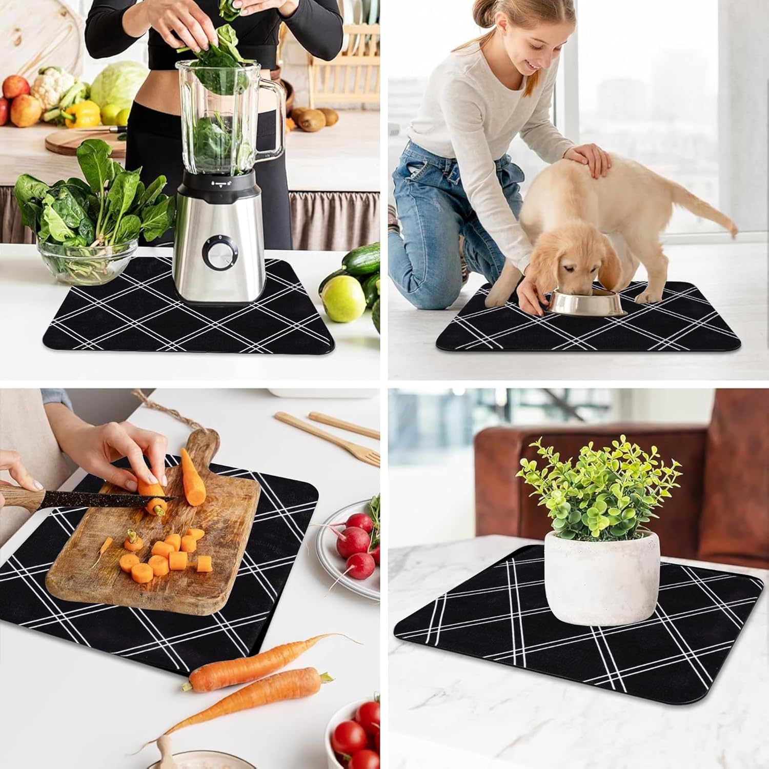 Cutting EDGE Microfiber Dish Drying Mat – Water Absorbent & Reversible for Kitchen Utensils, Counter Top, Sink (Pack of 2, 50CM X 38CM, White & Black Combo)