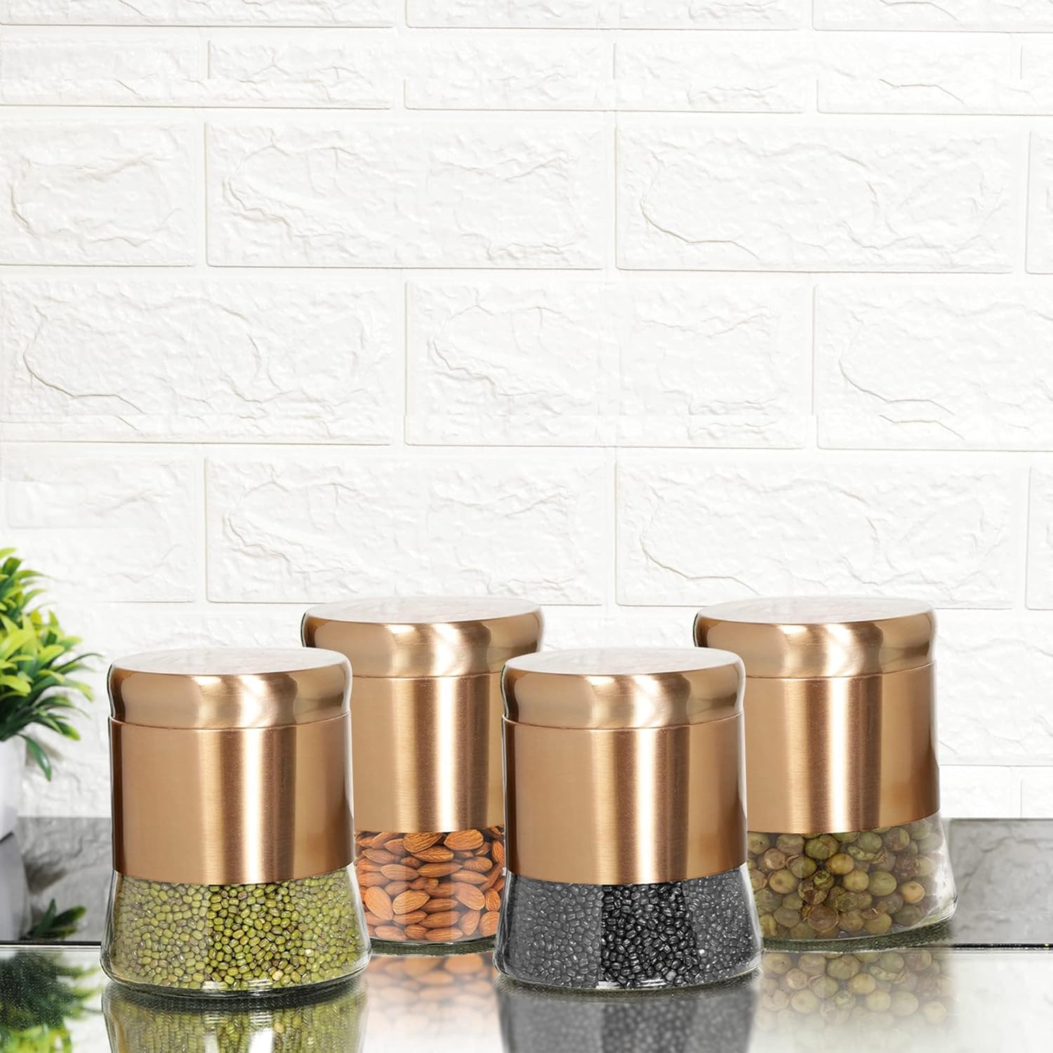 Cutting EDGE Rose Gold Finish - Bell Bottom Glass Jars for Sugar, Cereal,  Spices, Pulses and other Kitchen Storage