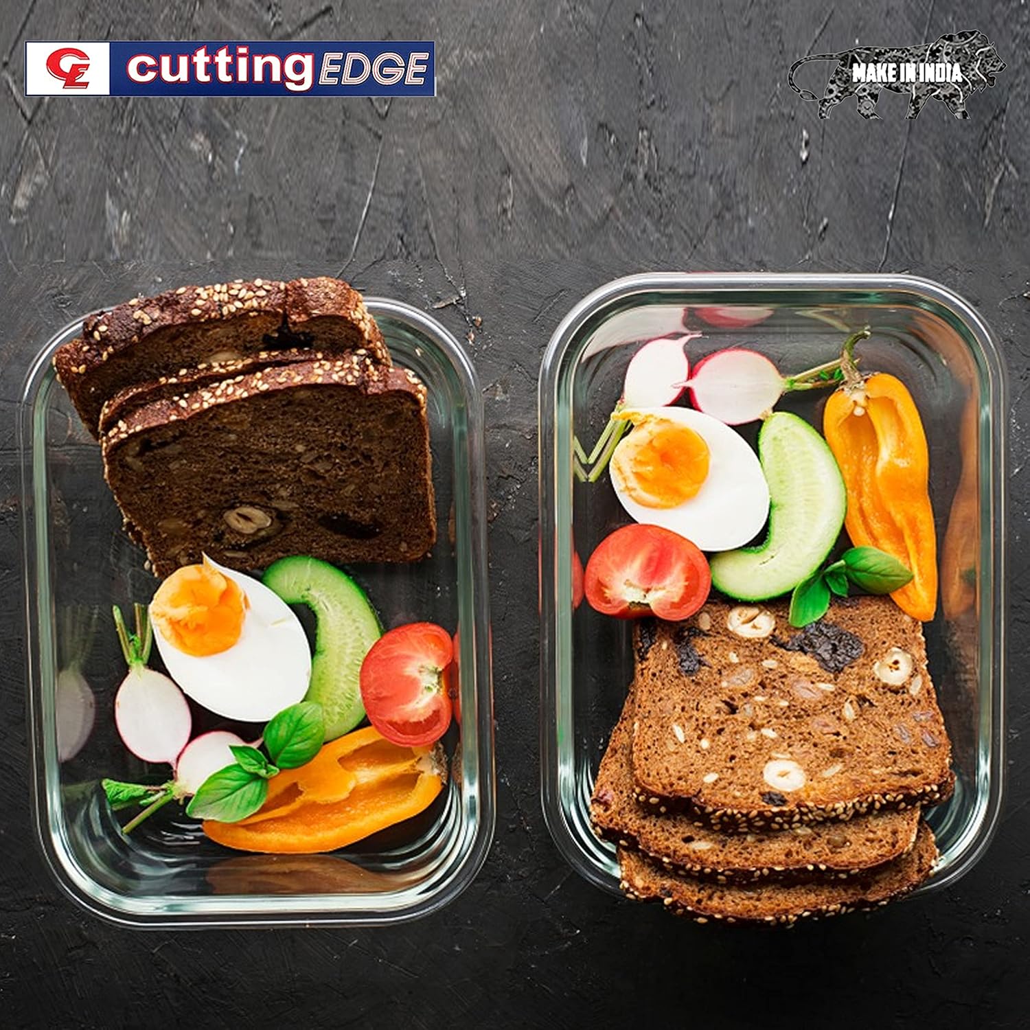 Cutting EDGE Smart Lock Borosilicate Rectangular Lunch Boxes / Glass Food Container with Air Vent Lid