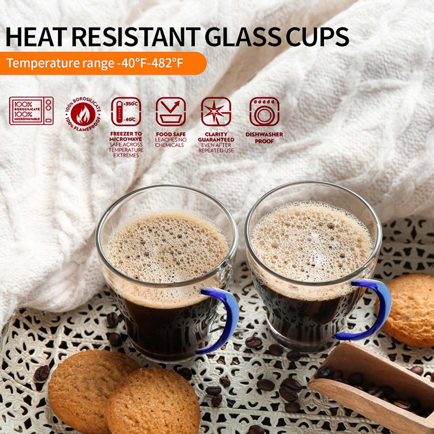 Crystal Clear, Microwave Safe for Regular Use, Serving Hot Latte Coffee, Cappuccino, Milk, Green & Black Tea