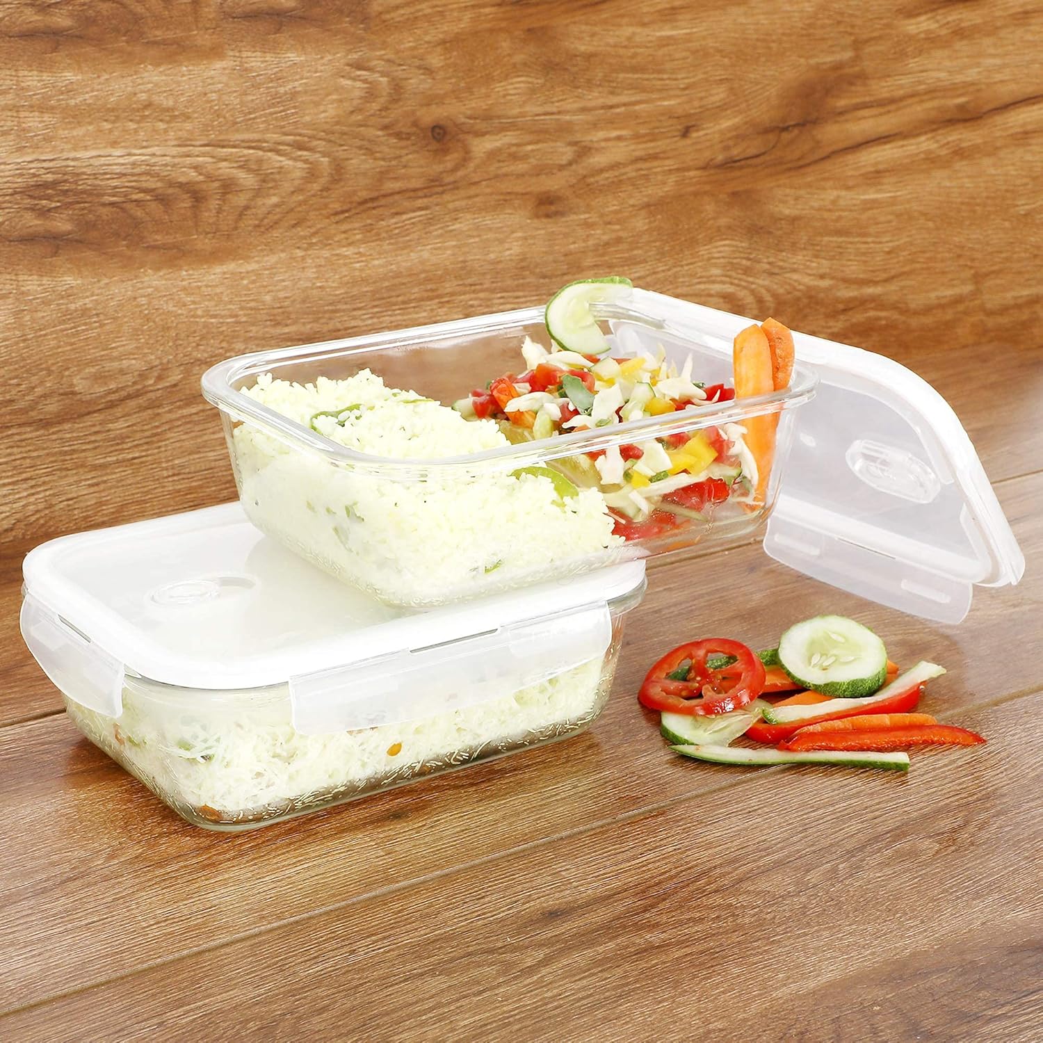 Cutting EDGE Smart Lock Borosilicate Rectangular Lunch Boxes / Glass Food Container with Air Vent Lid