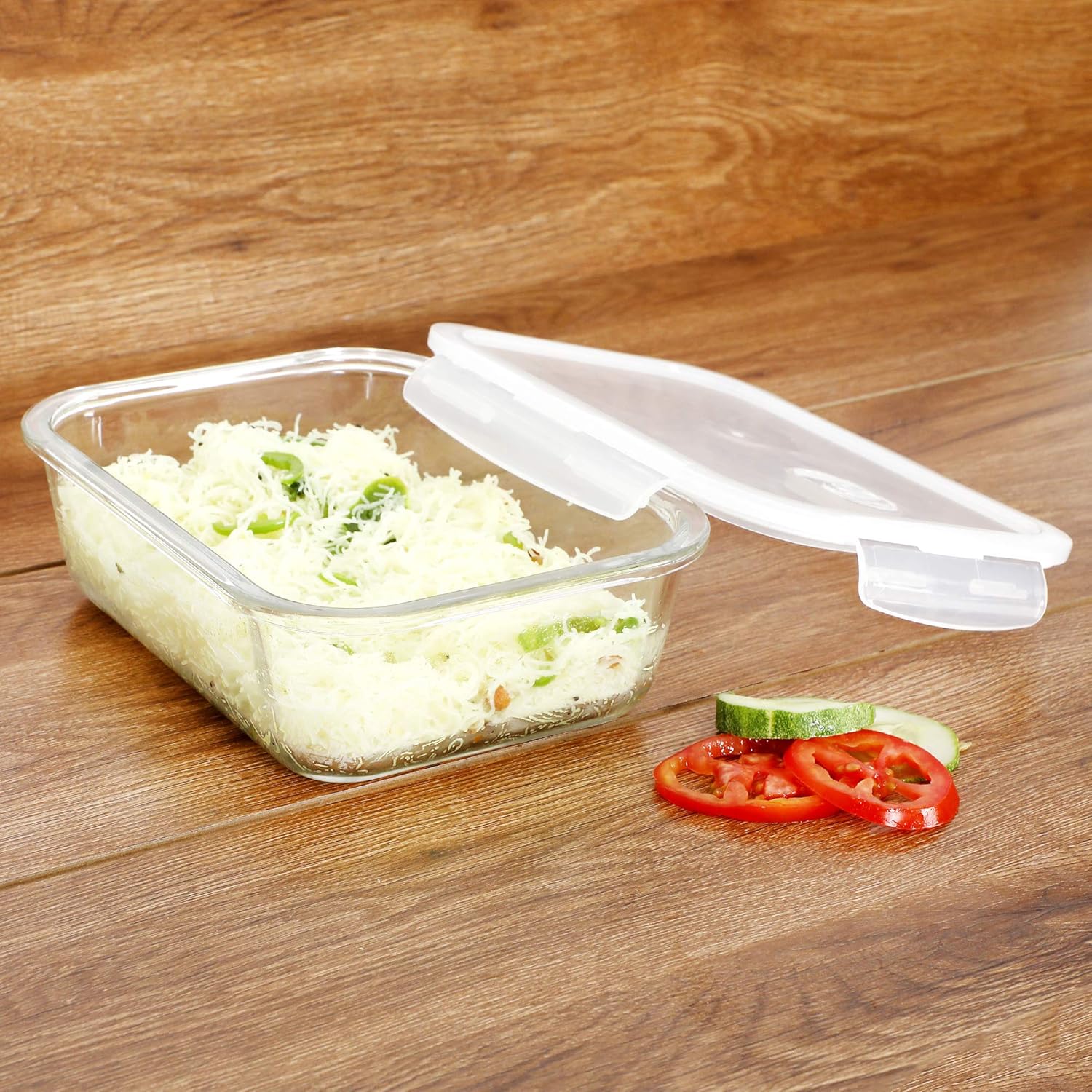 Cutting EDGE Smart Lock Borosilicate Rectangular Lunch Boxes / Glass Food Container with Air Vent Lid