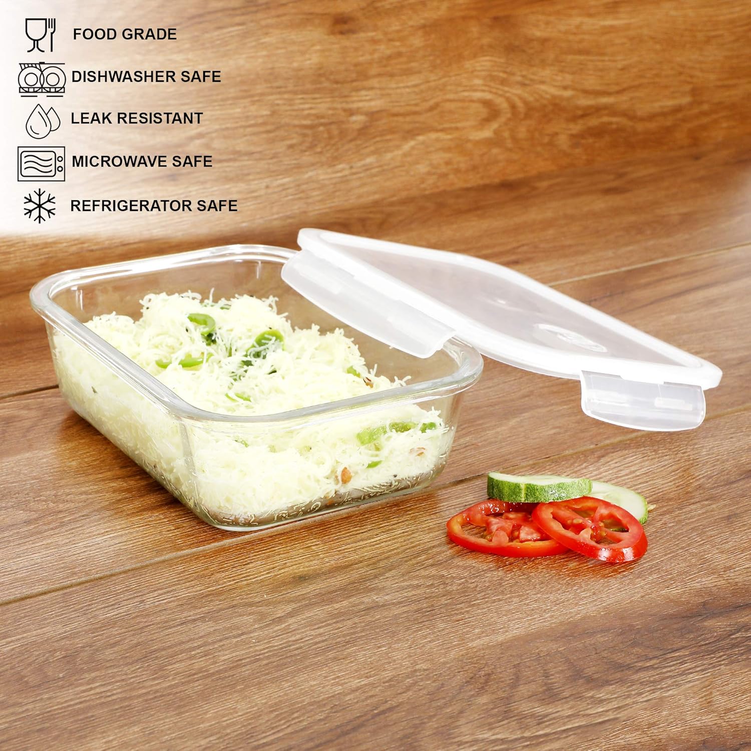 Cutting EDGE Smart Lock Borosilicate Rectangular Lunch Boxes / Glass Food Container with Air Vent Lid